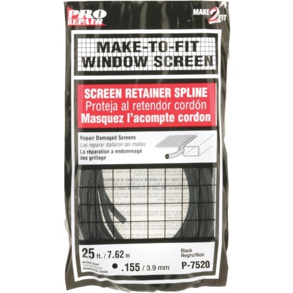 Prime-Line 0.155 In. Dia. x 25 Ft. L. Black Vinyl Screen Retainer Spline - Iieemm