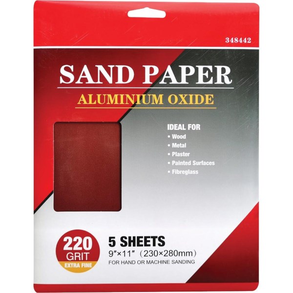Boss General Purpose 9 In. x 11 In. 220 Grit Extra Fine Sandpaper (5-Pack) - Iieemm