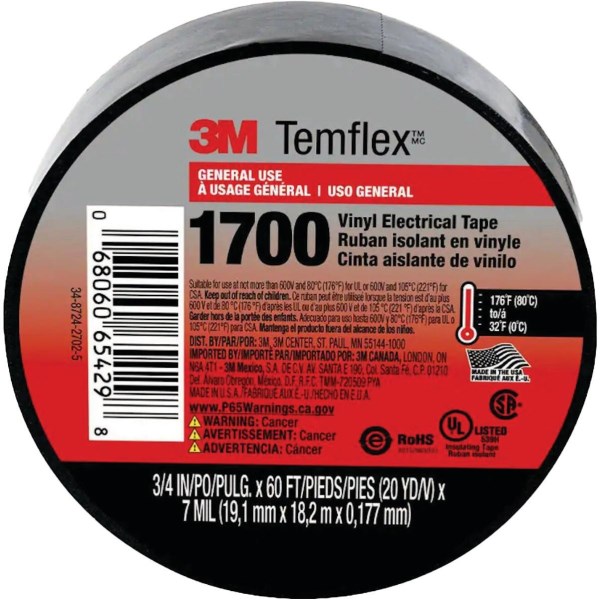3M Temflex 1700 General Purpose 3/4 In. x 60 Ft. Electrical Tape - Iieemm