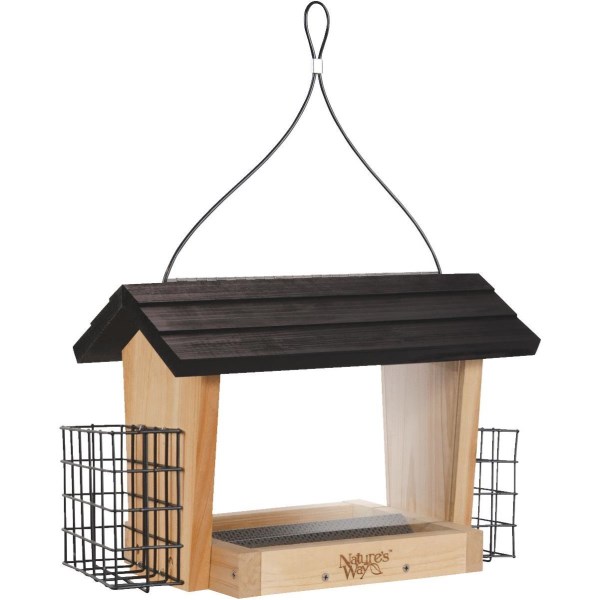 Nature’s Way 6 Qt. Natural Cedar Hopper Bird Feeder with Suet Cages - Iieemm