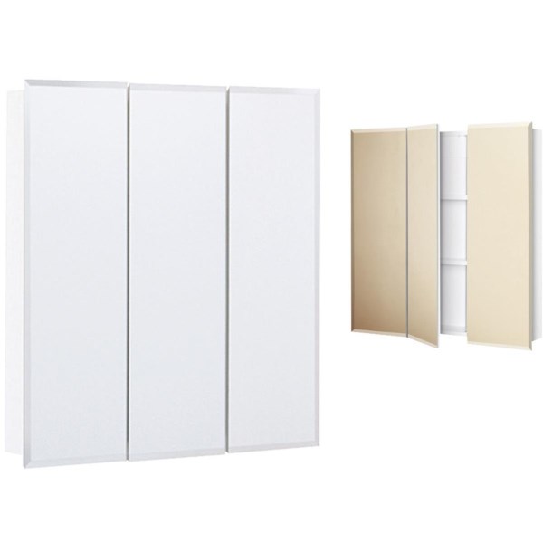 Continental Cabinets Frameless Beveled 24 In. W x 25 In. H x 4-1/4 In. D Tri-View Surface Mount Medicine Cabinet - Iieemm