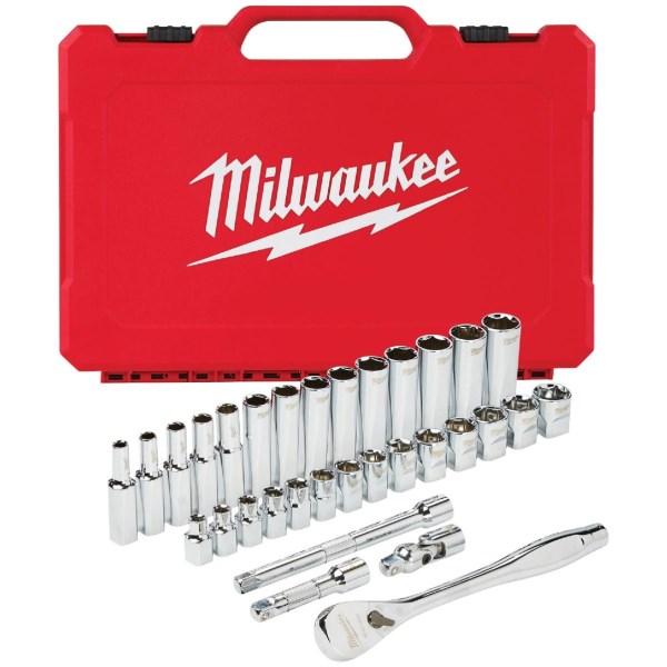Milwaukee Metric 3/8 In. Drive 6-Point Ratchet & Socket Set (32-Piece) - Iieemm