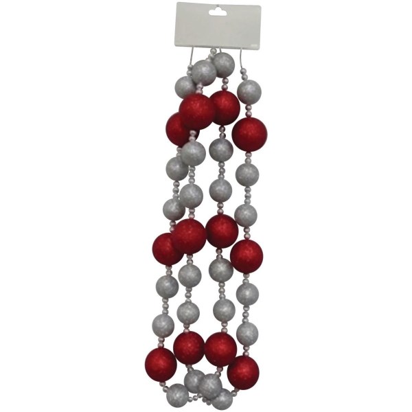 Youngcraft 6 Ft. Silver & Red Glitter Ball Garland - Iieemm