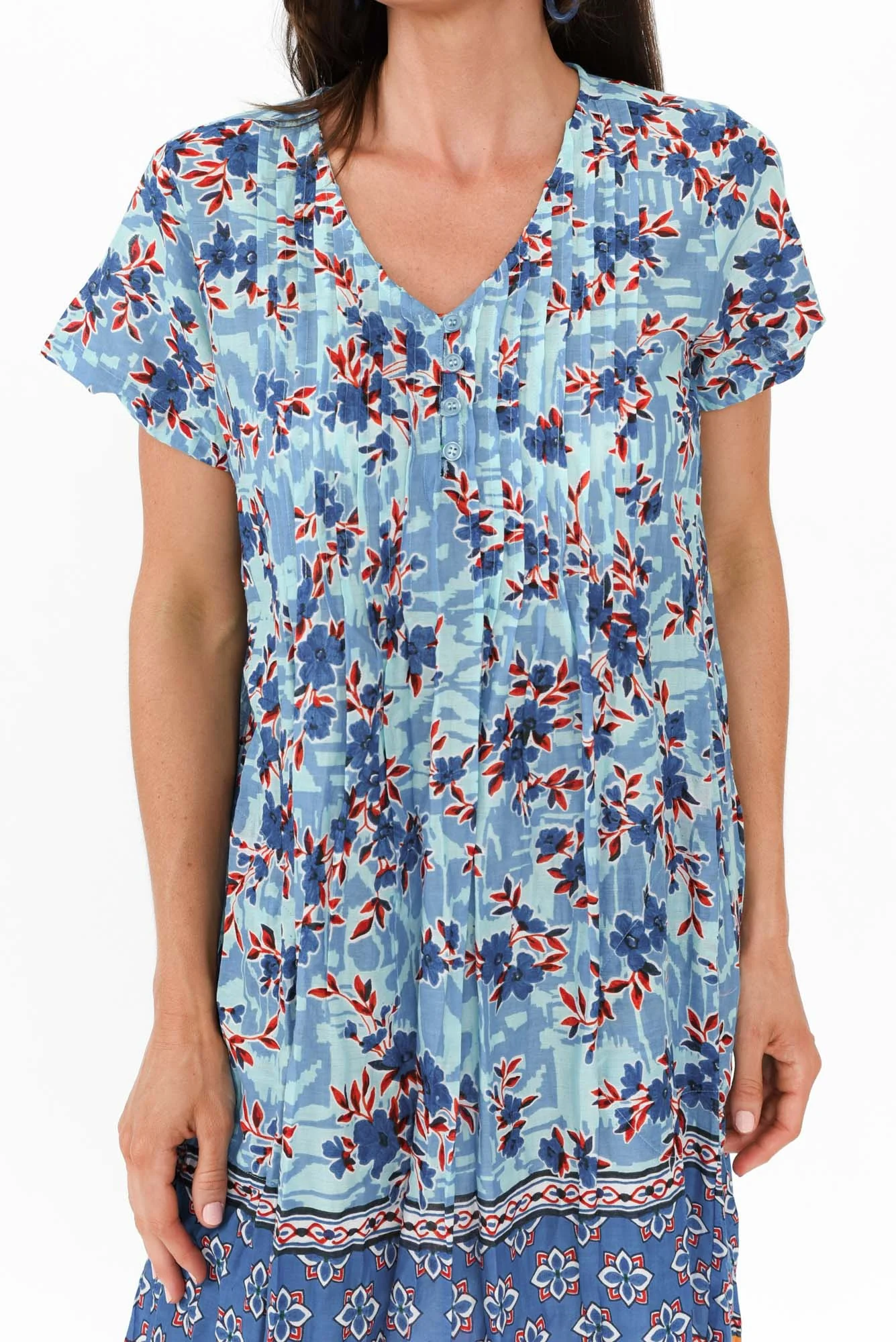 Sabina Sky Blue Bloom Crinkle Cotton Dress