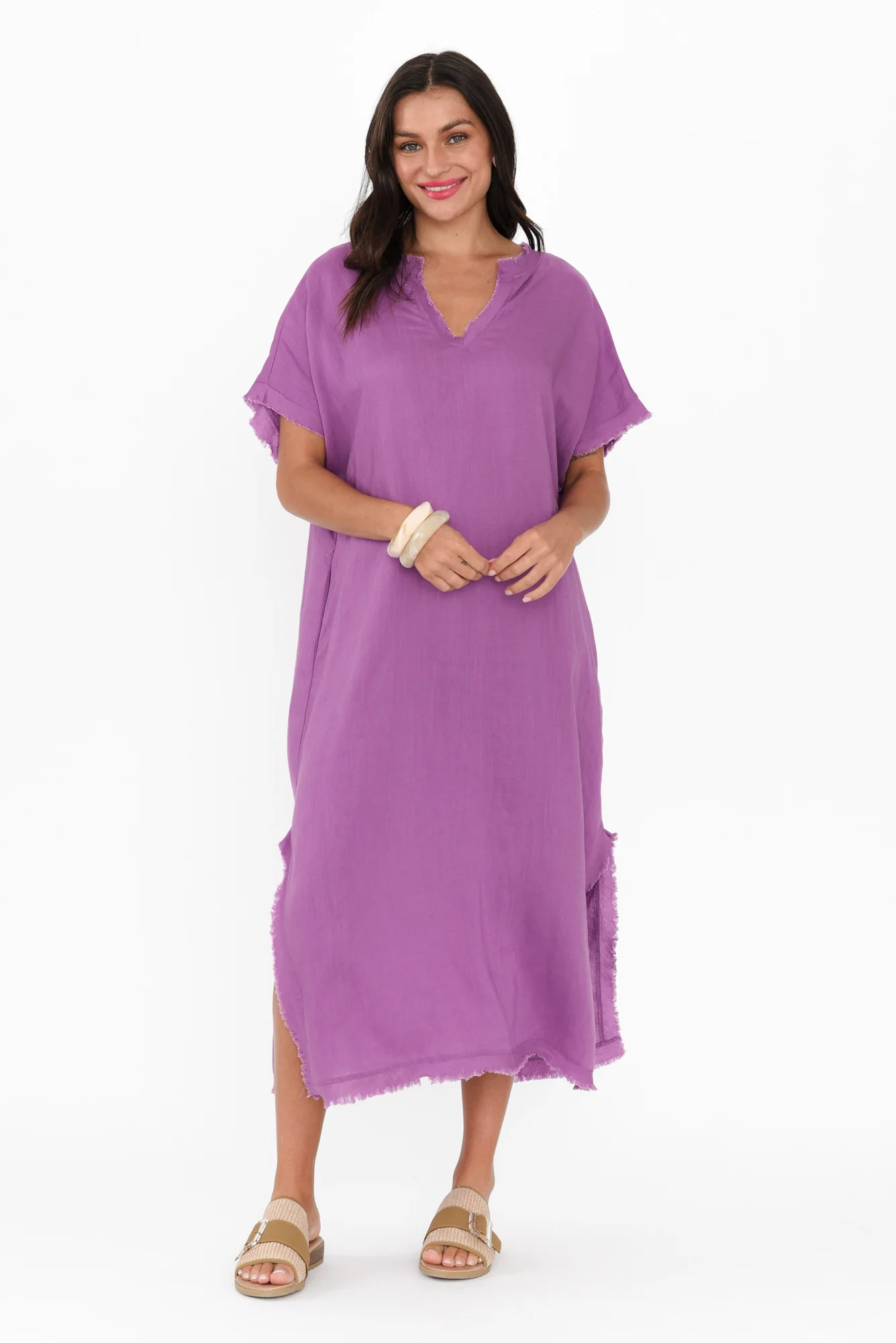 Darlene Purple Linen Blend Dress
