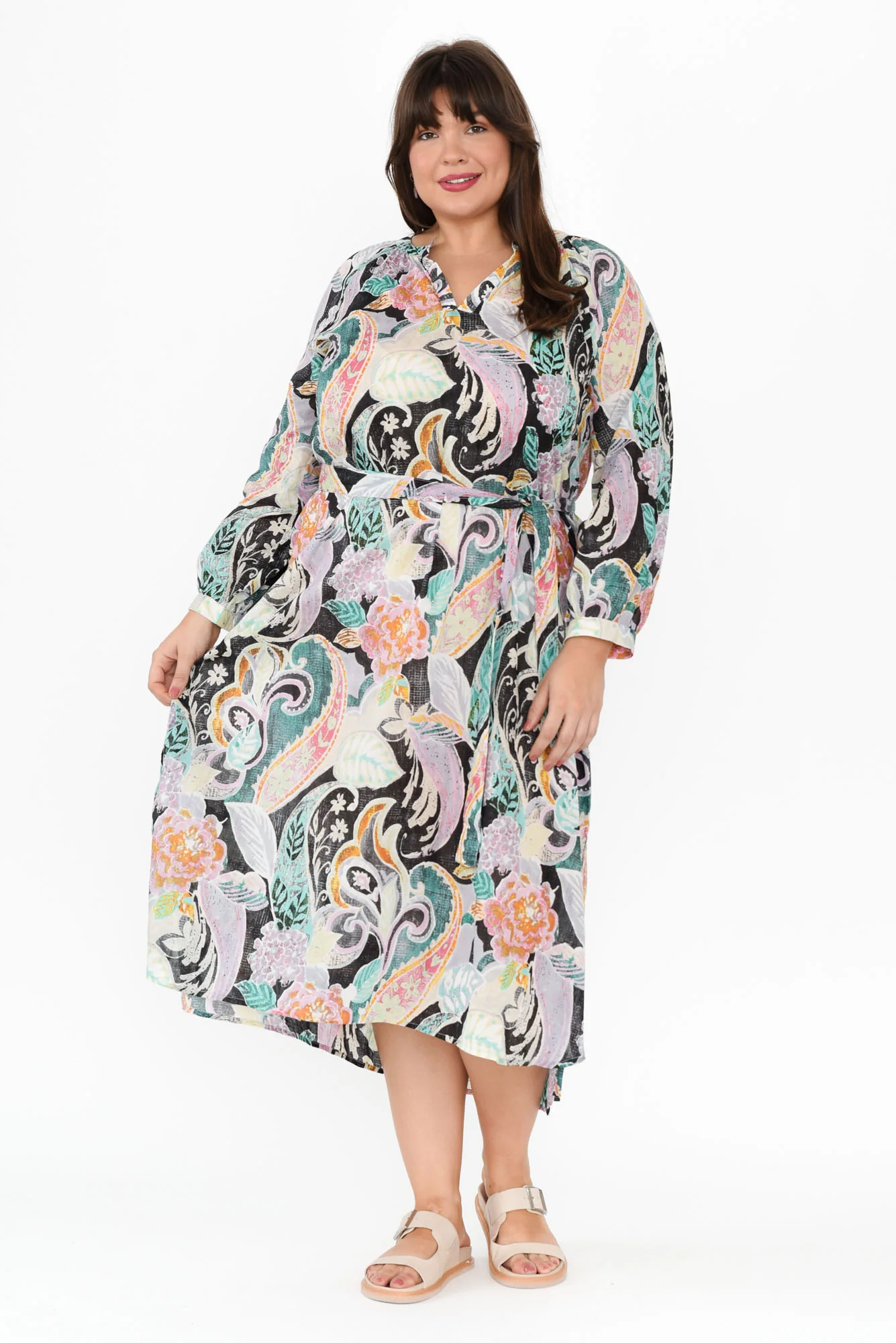 Liliana Black Paisley Cotton Kaftan