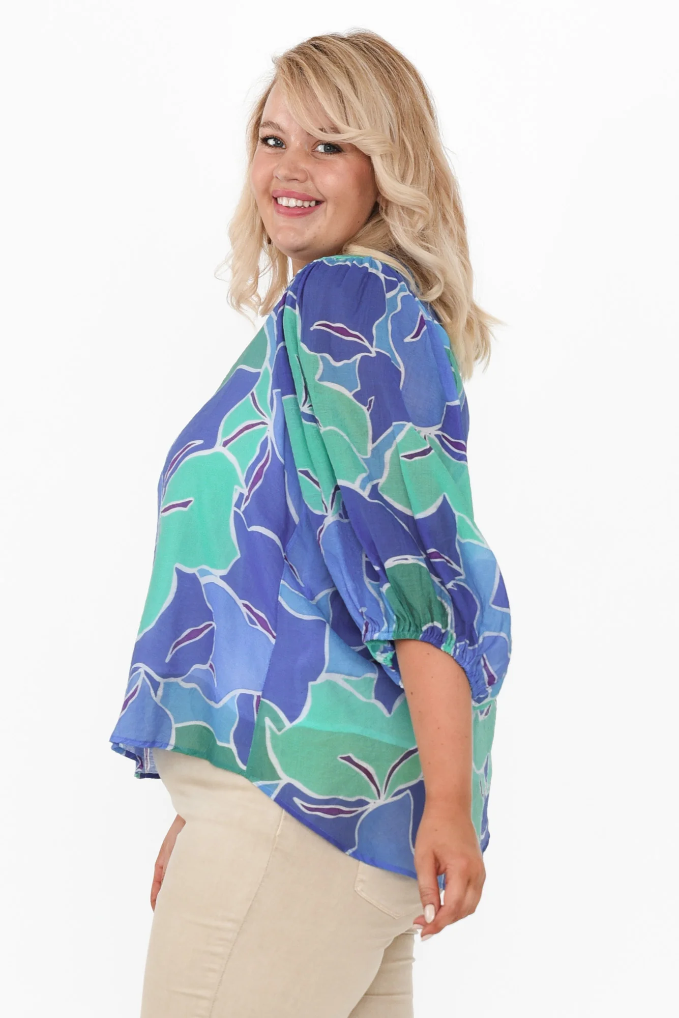 Misma Cobalt Floral V Neck Top