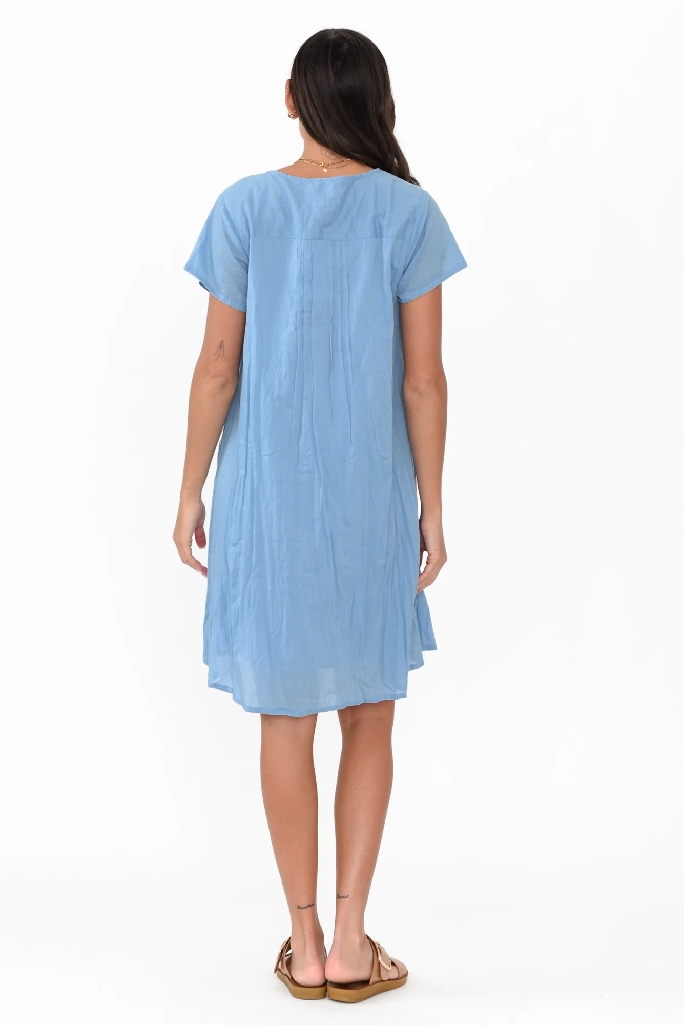 Sabina Light Blue Crinkle Cotton Dress