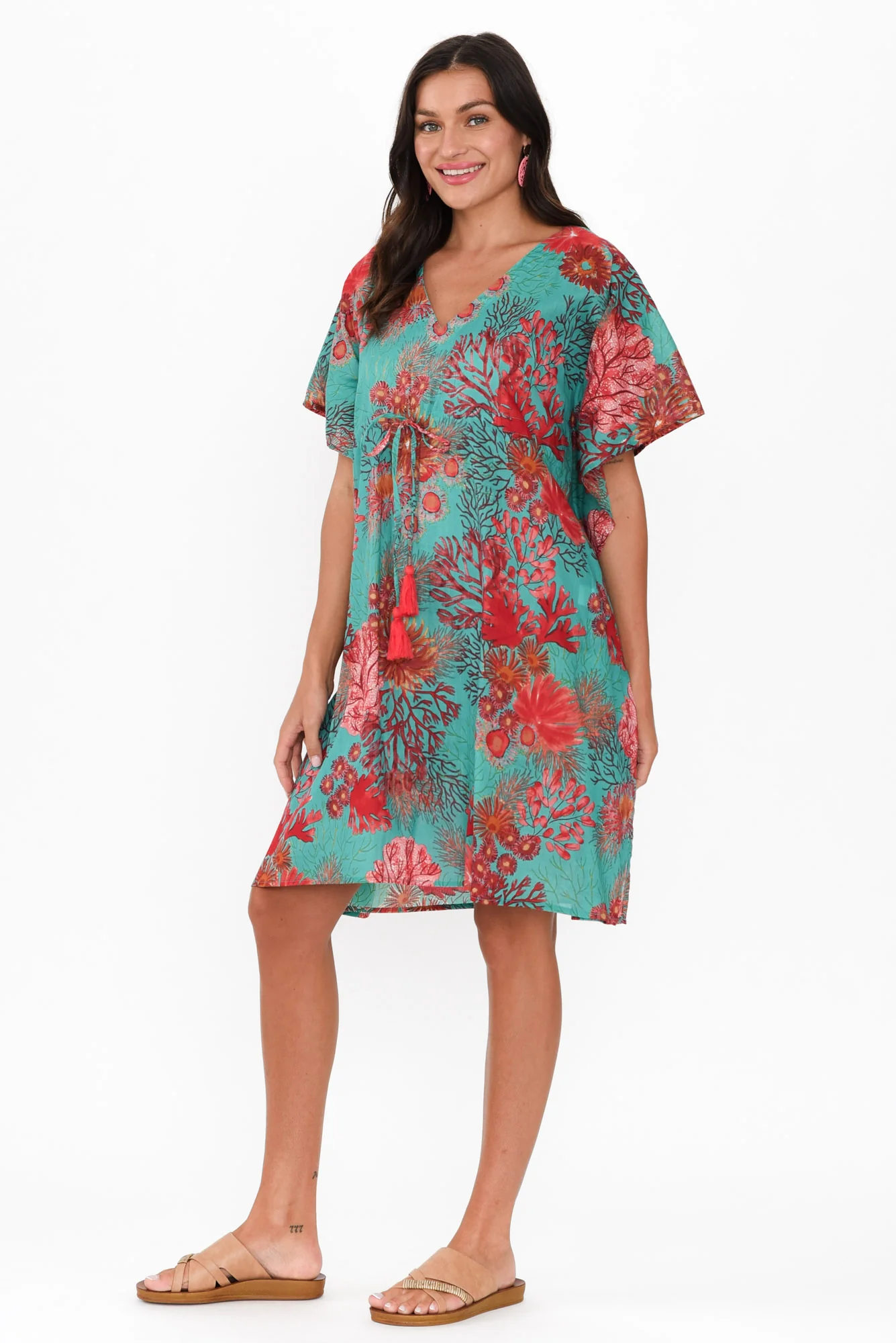 Isabel Turquoise Sea Cotton Kaftan