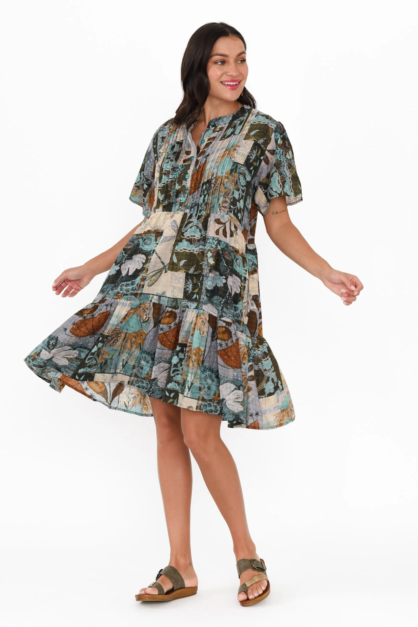 Dora Blue Floral Pleated Dress
