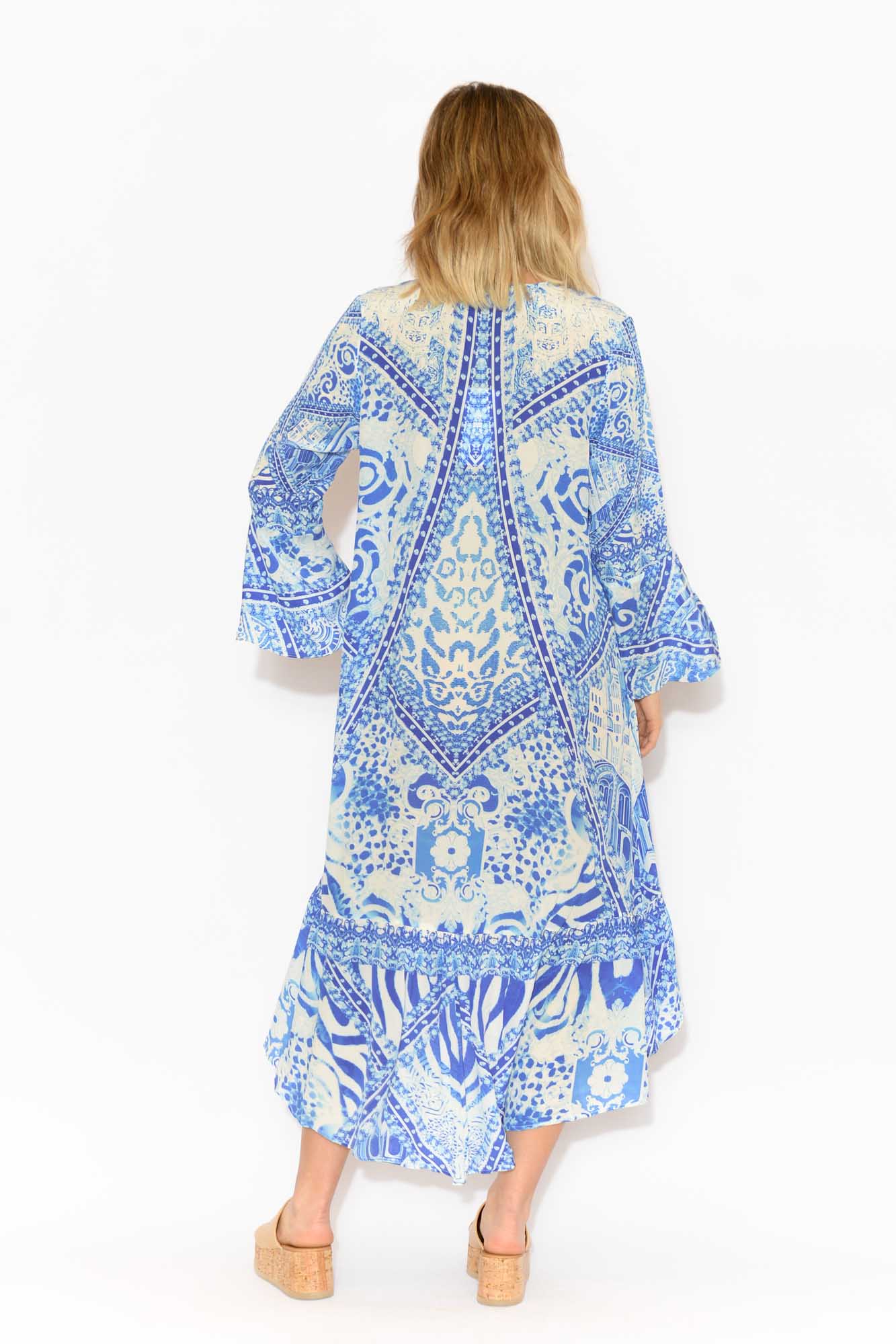 Verona Blue Silk Frill Dress