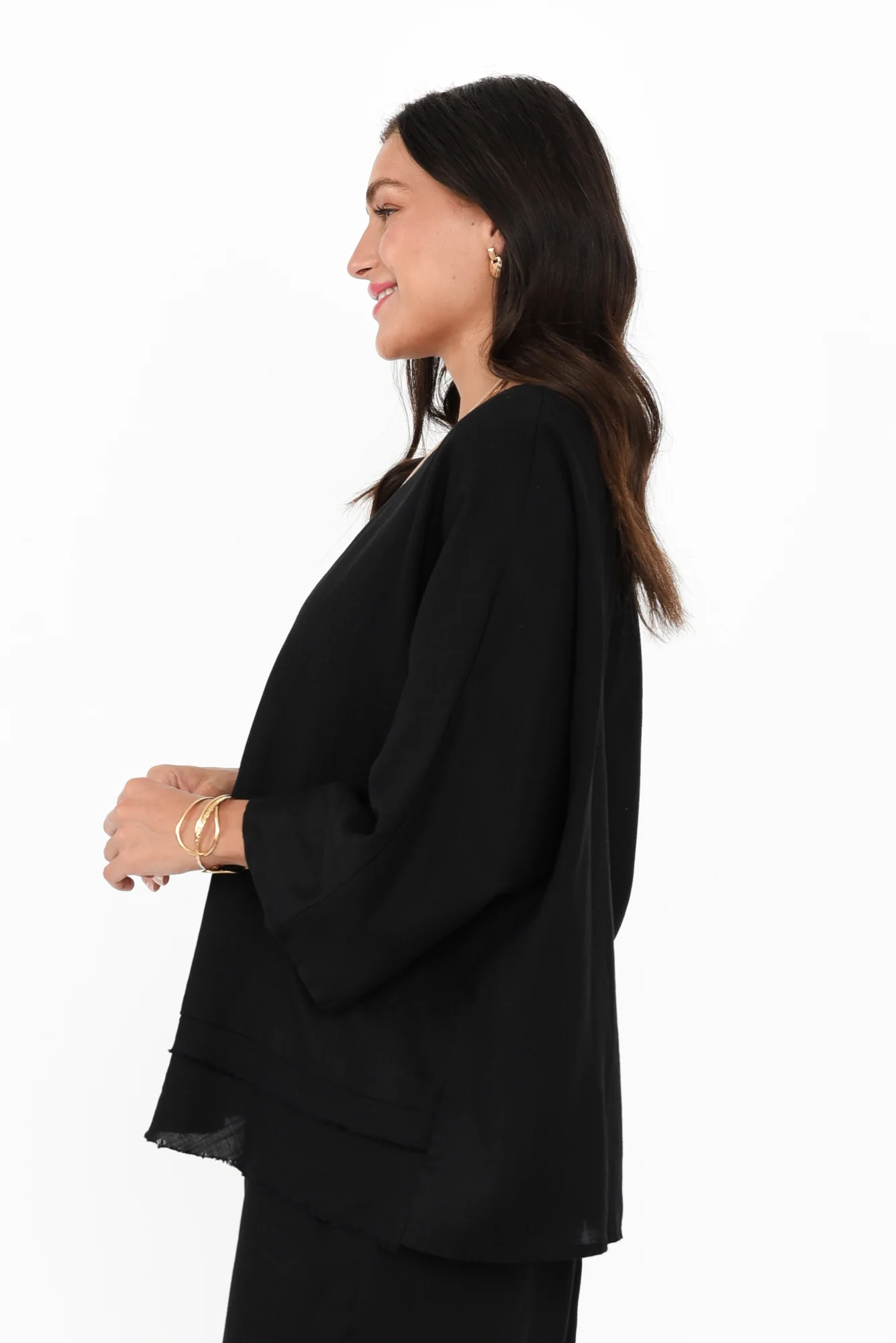 Johanna Black Linen Blend Top