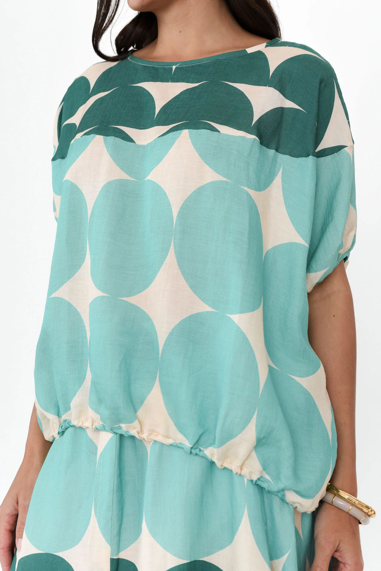 Domino Aqua Spot Linen Blend Top