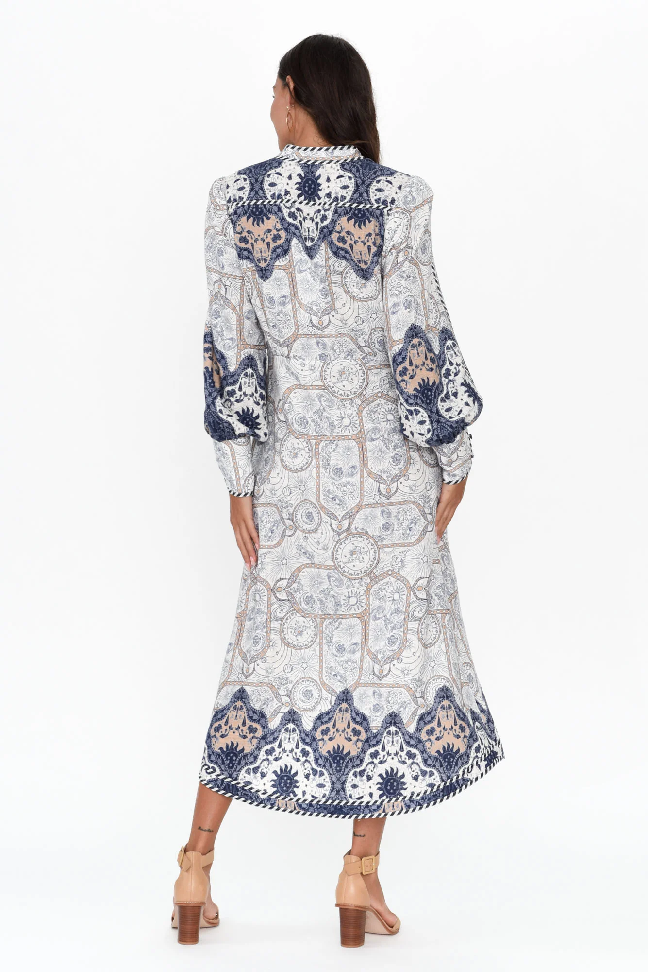 Nova Blue Astral Linen Blend Dress