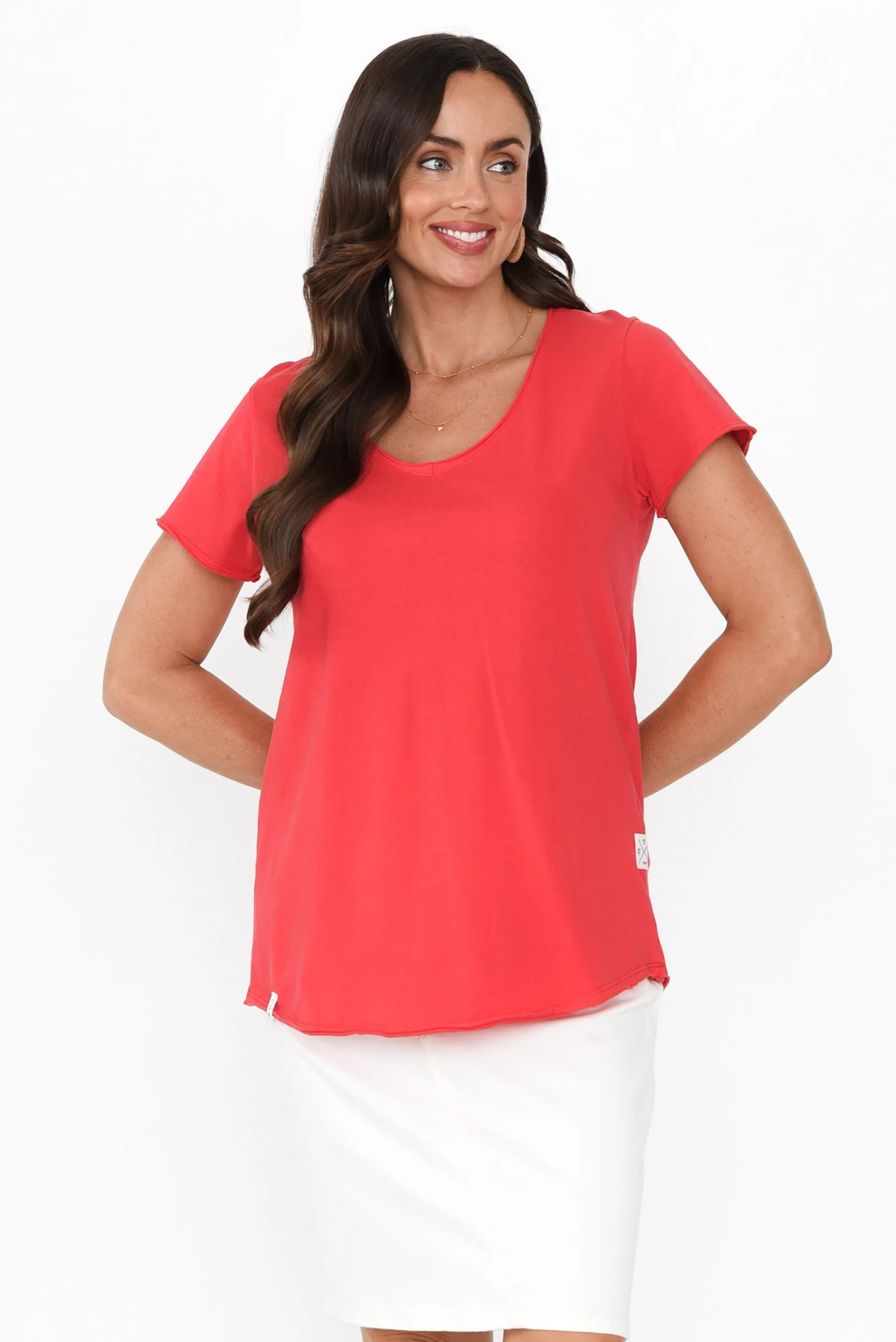 Red Cotton Fundamental Vee Tee