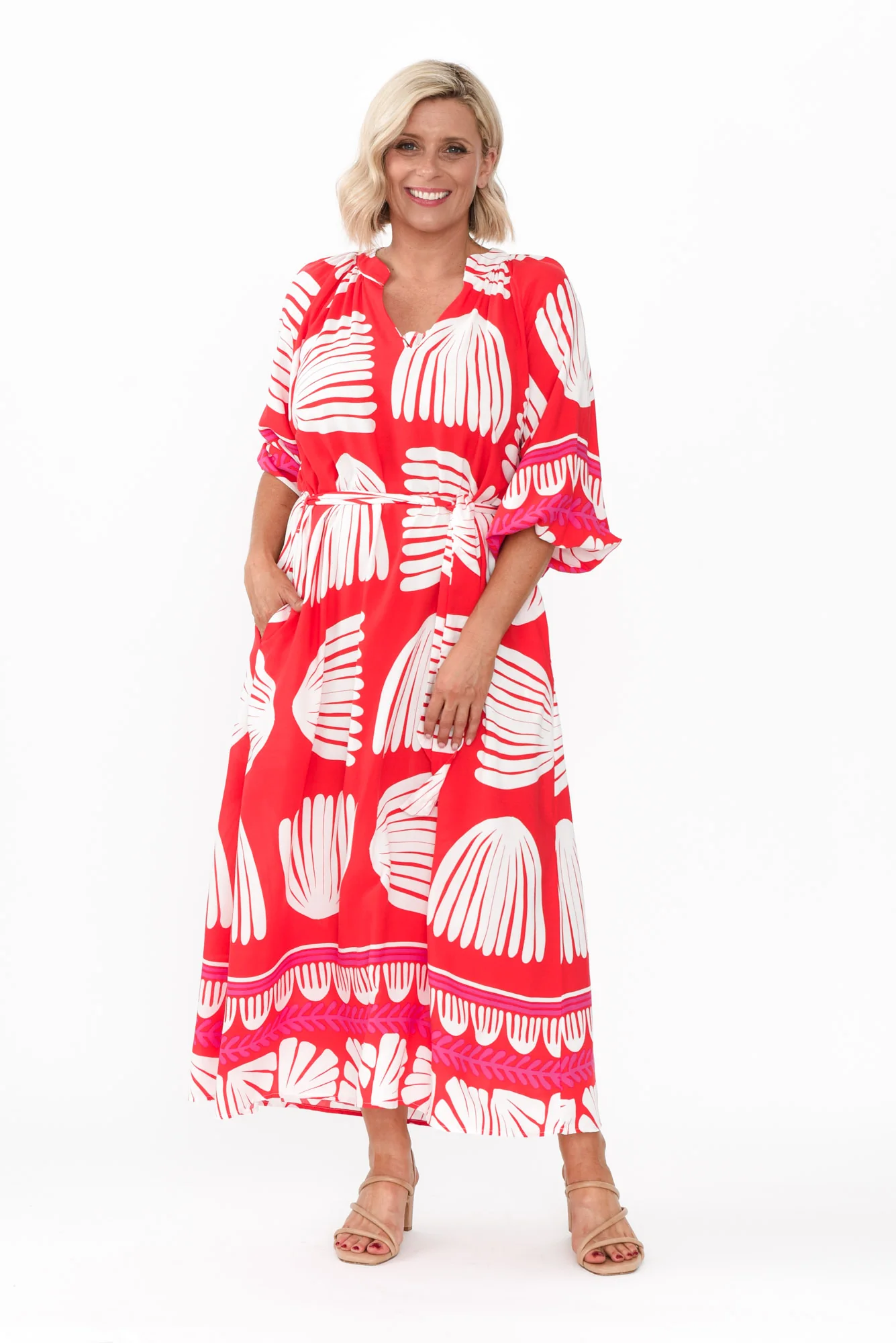 Marsha Red Shell Tie Dress
