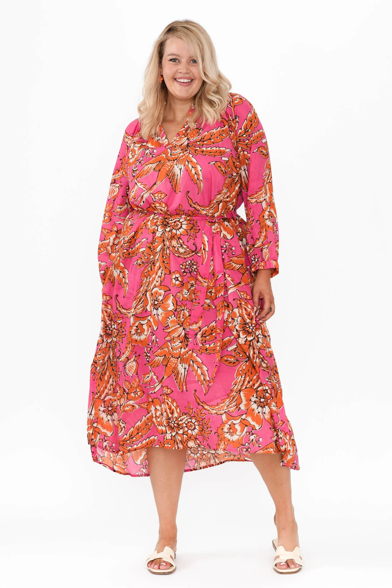 Liliana Orange Garden Cotton Kaftan