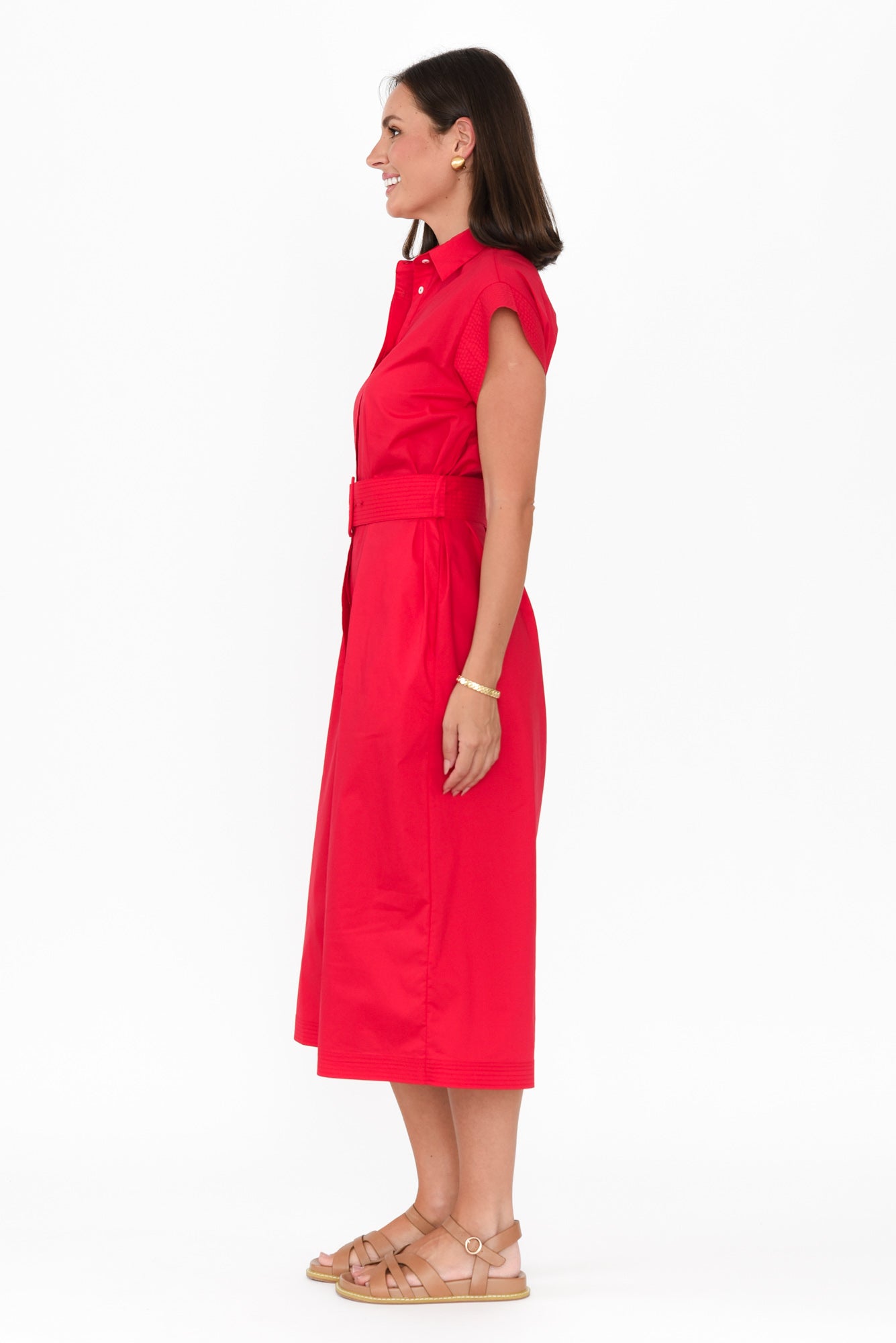 Gail Red Cotton Belted Dress