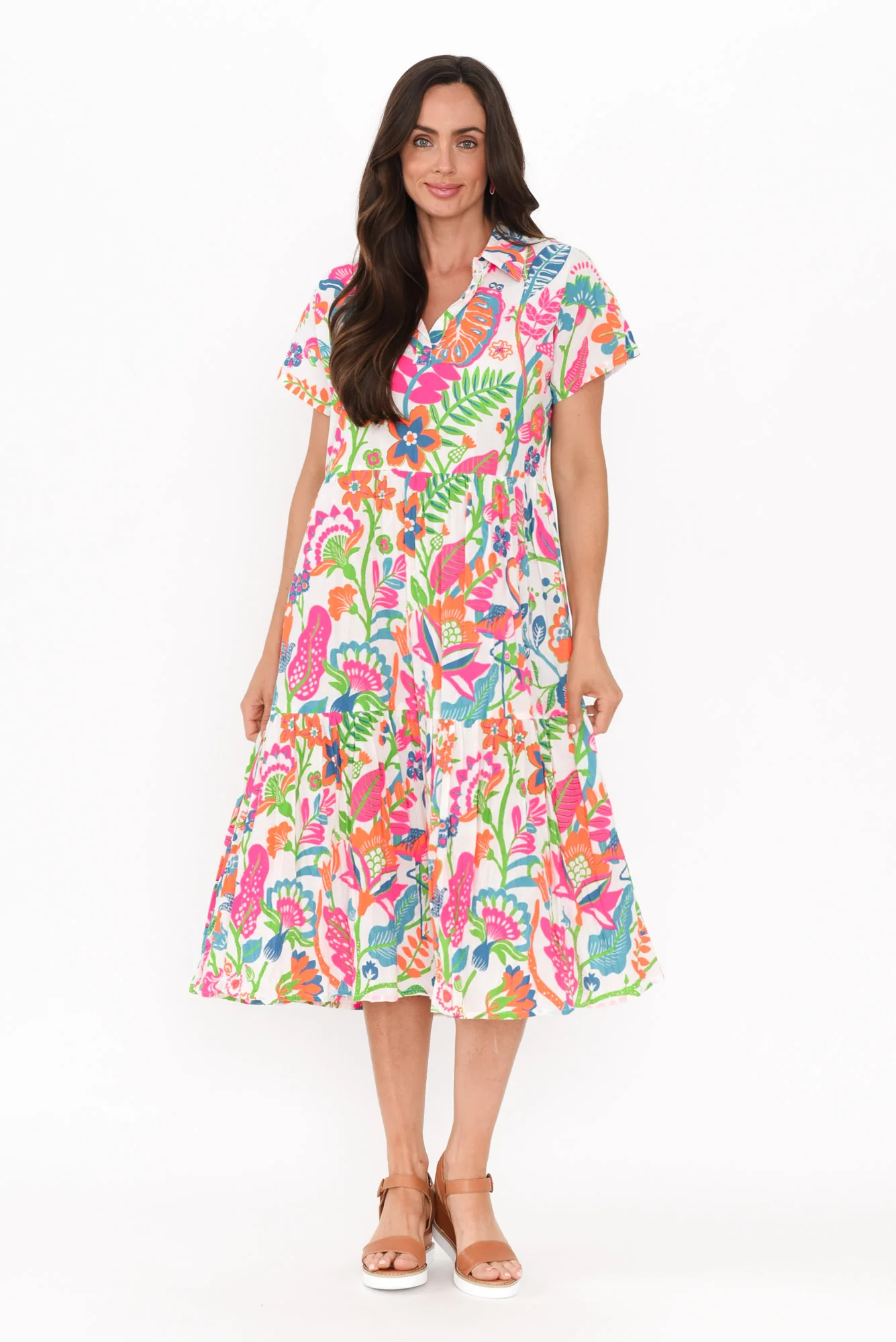 Chelly Pink Floral Cotton Collared Dress