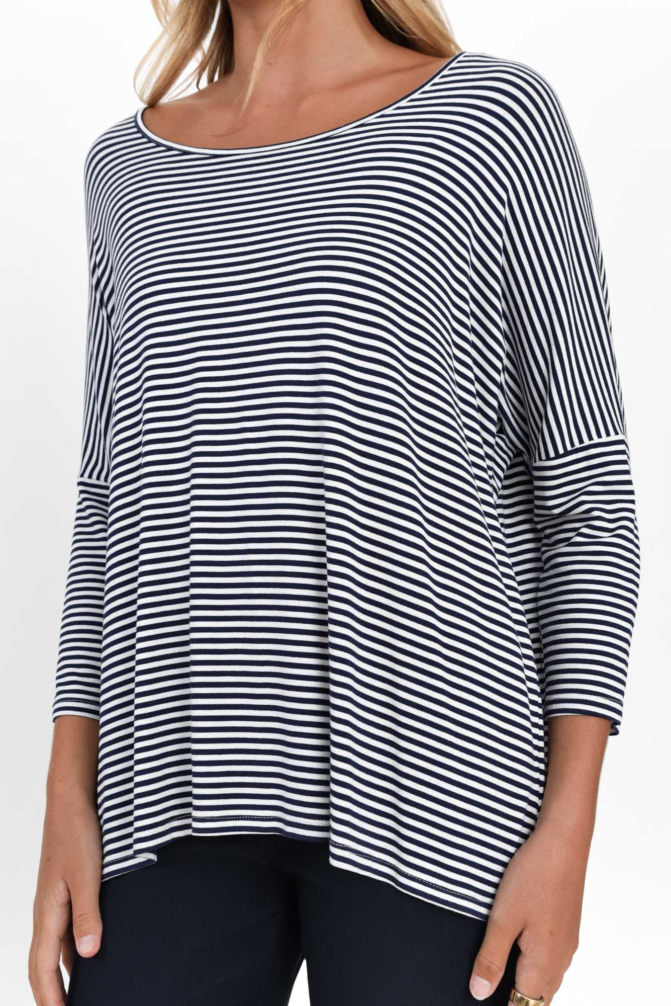 Navy and White Stripe Milan 3/4 Sleeve Top