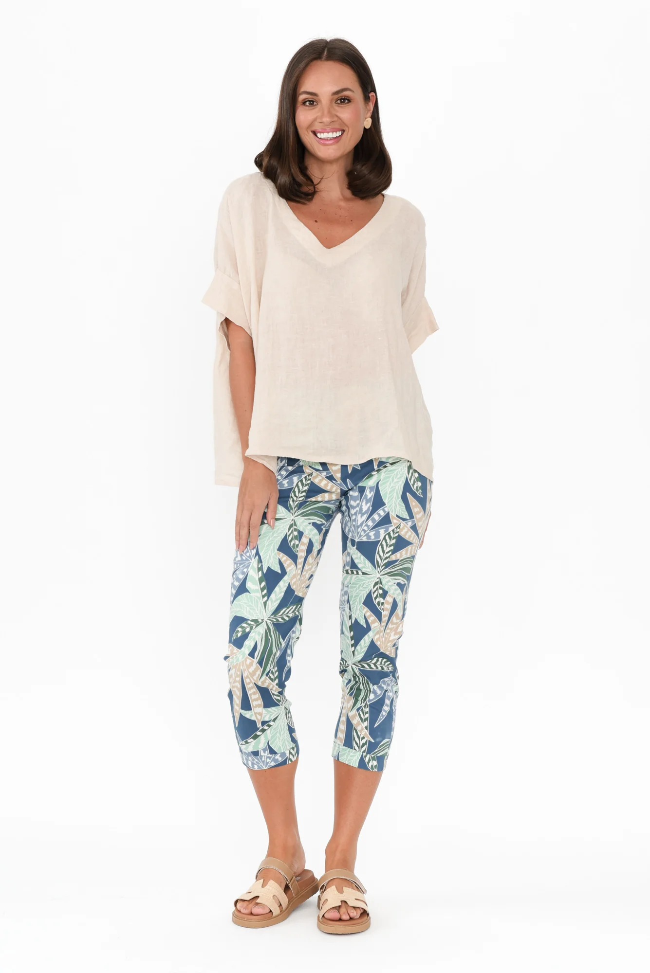 Caven Green Leaf Cotton Capri Pants