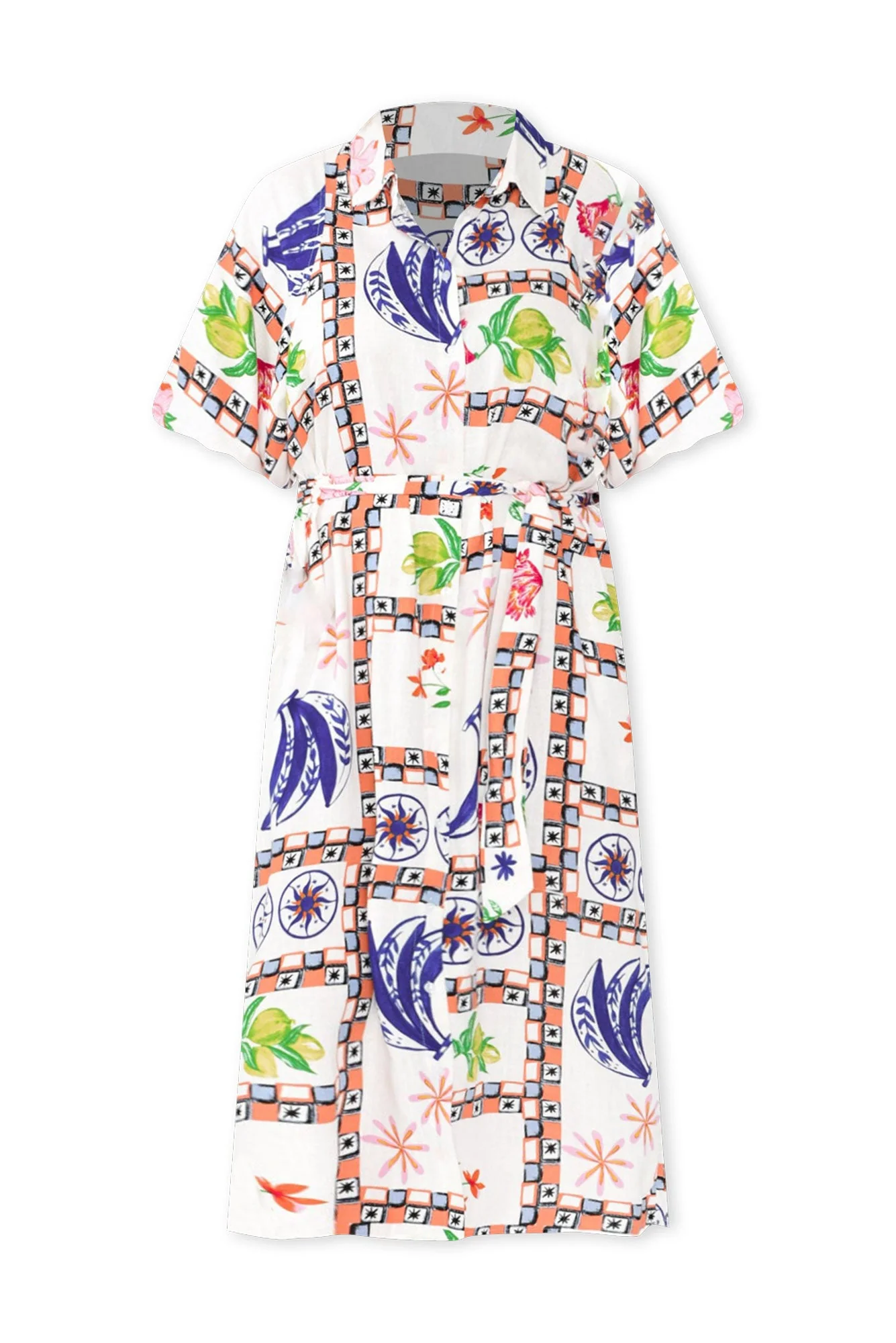 Vixen White Abstract Linen Blend Dress