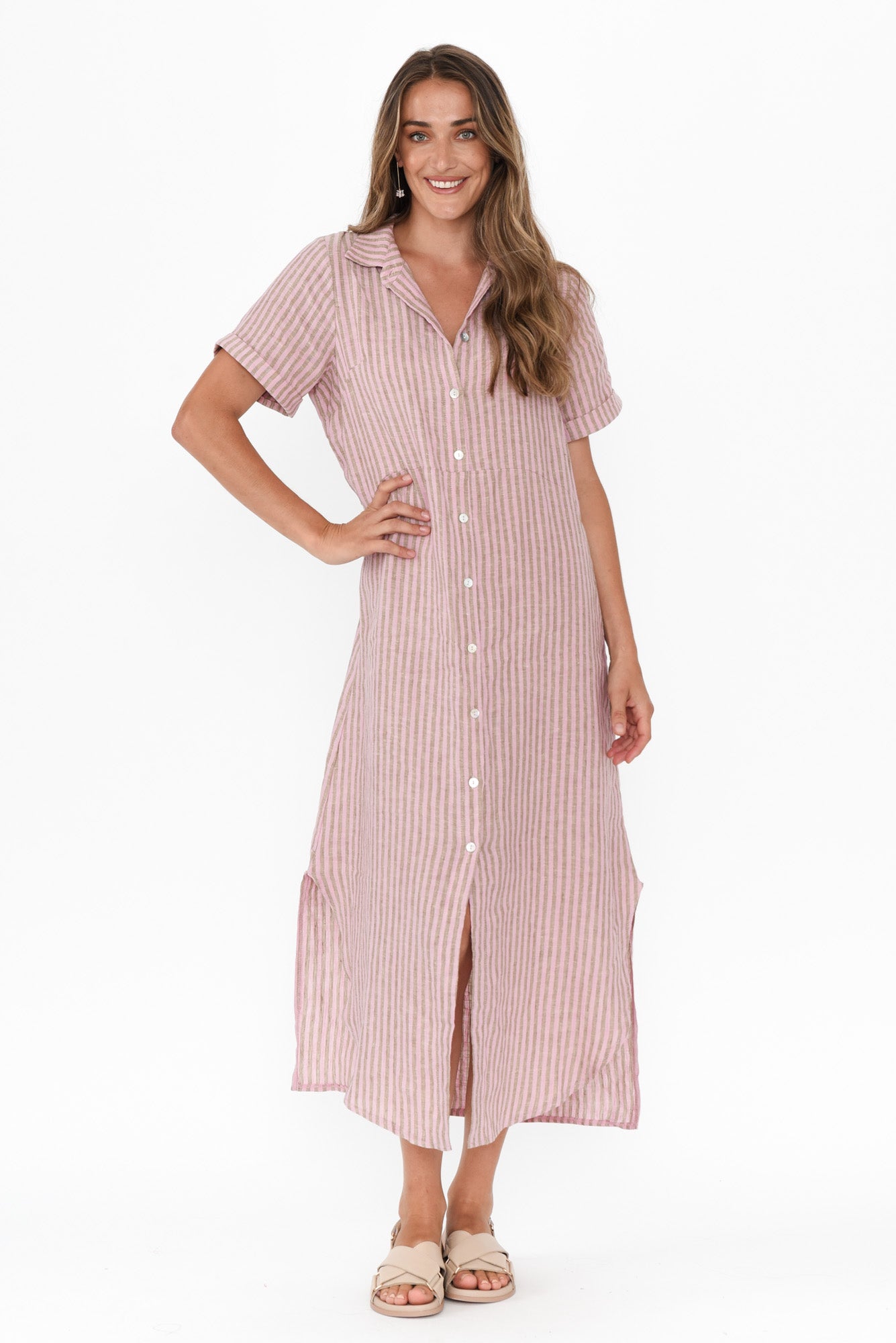 Aries Beige Stripe Linen Shirt Dress