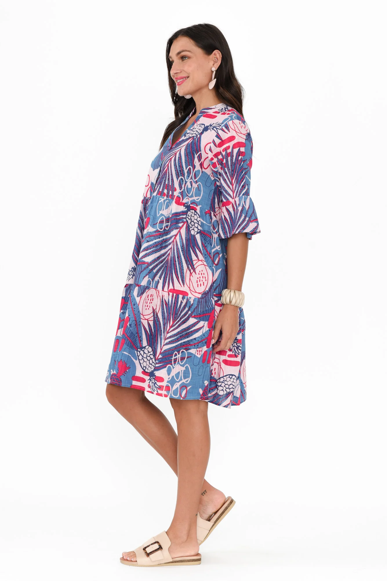 Senna Blue Tropical Cotton Dress