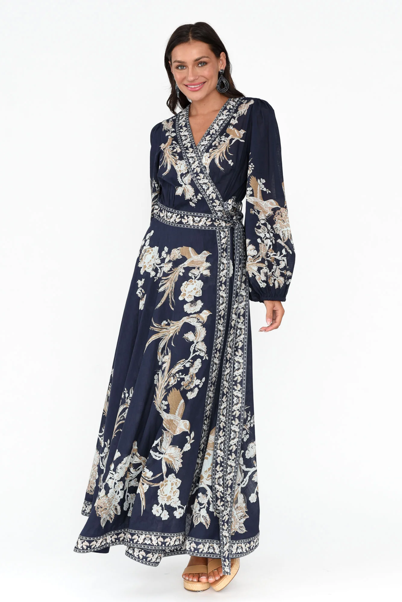 Aphrodite Navy Floral Cotton Wrap Dress