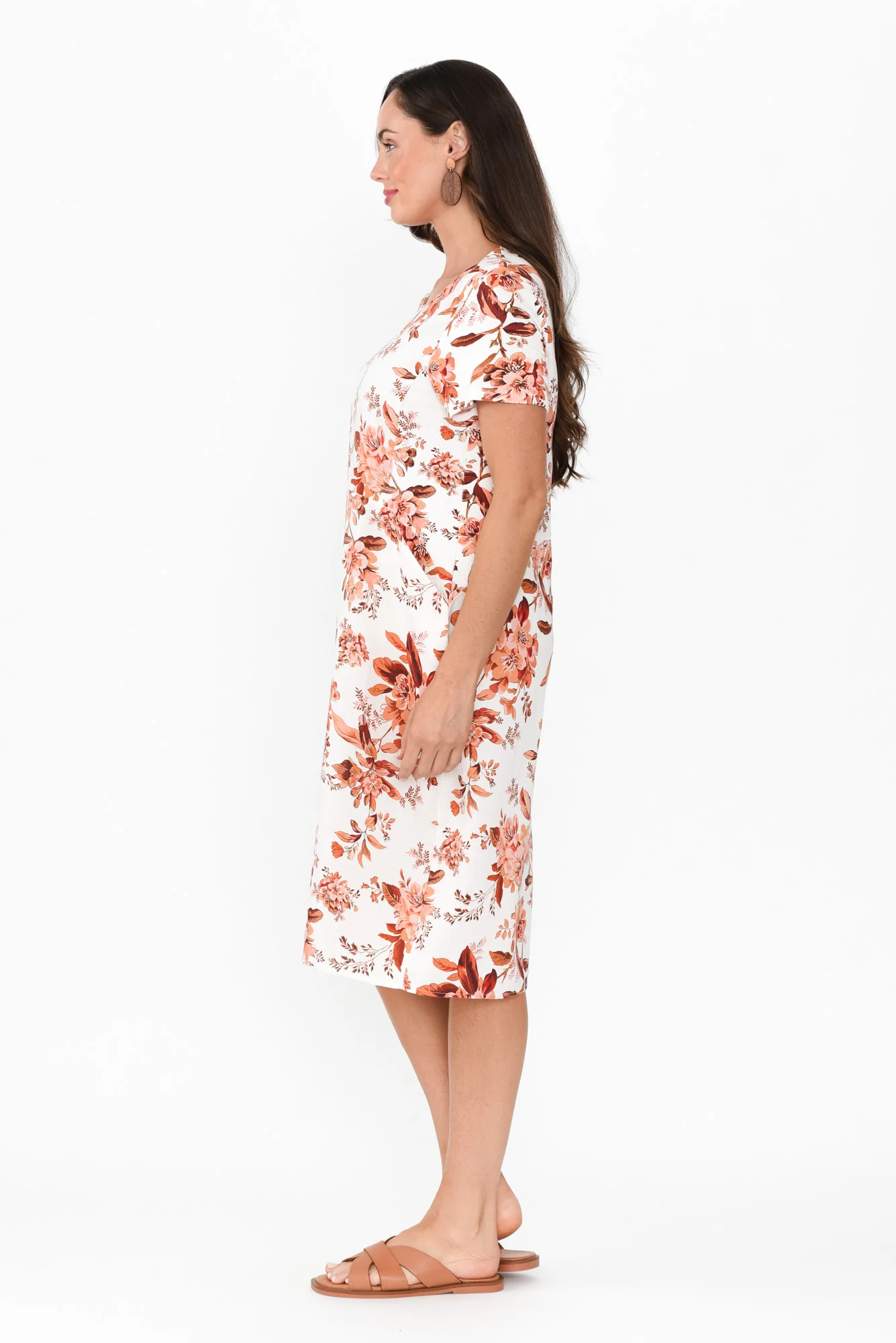 Evalina Orange Floral Linen Blend Dress