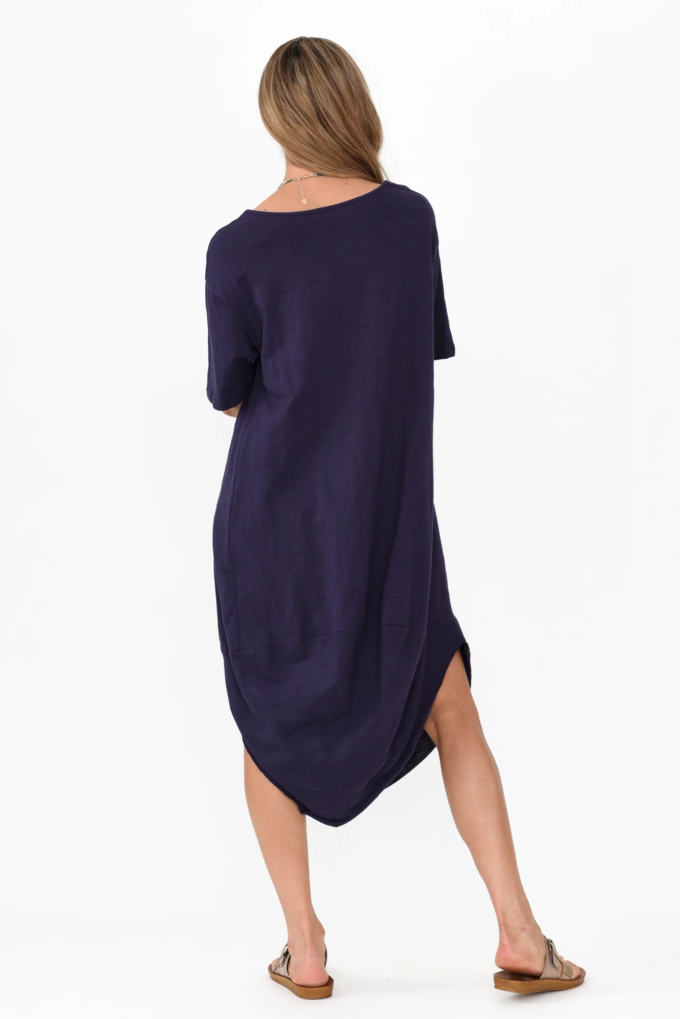 Mita Navy Cotton Slub Scoop Dress