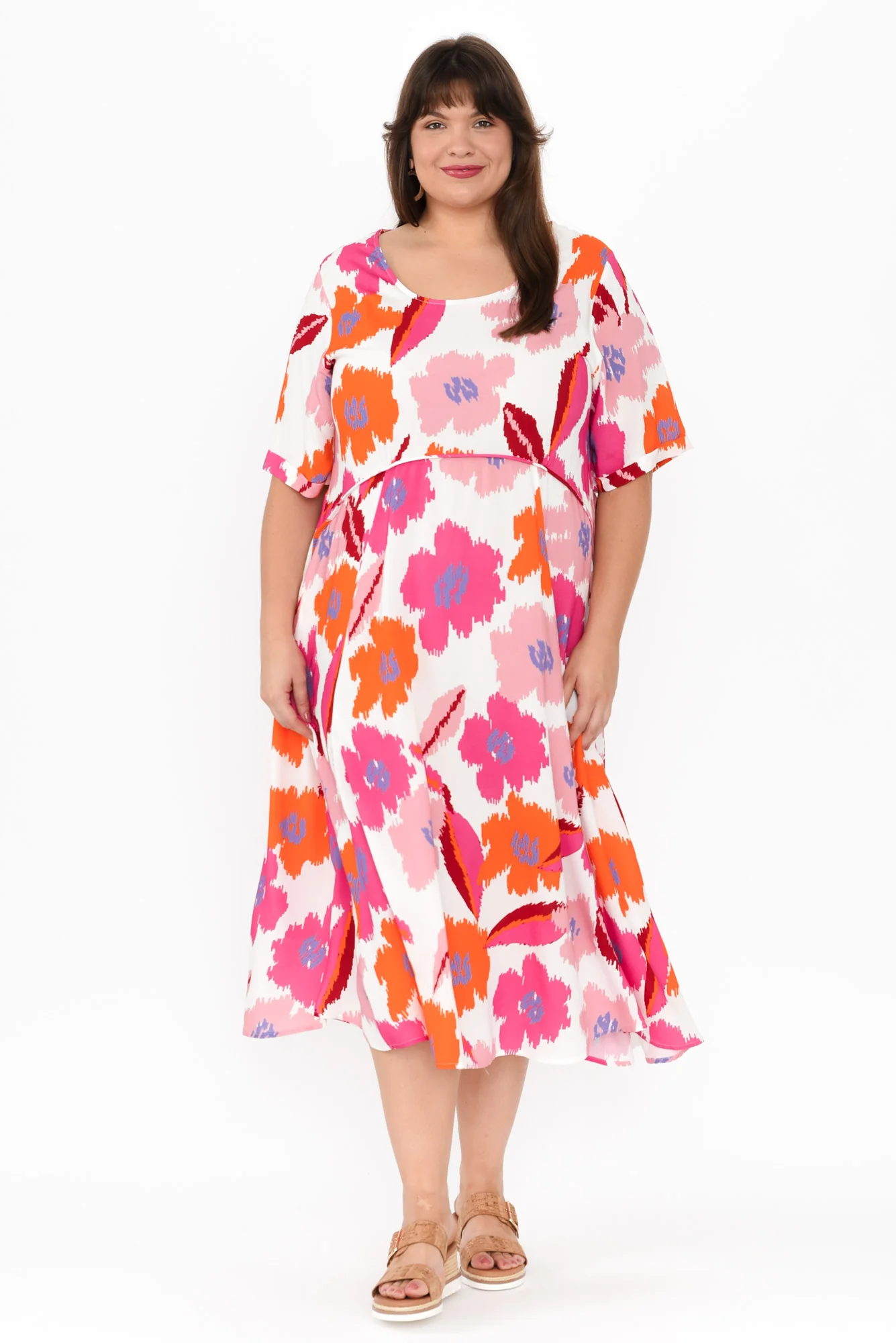 Zaelia Pink Abstract Floral Crescent Dress
