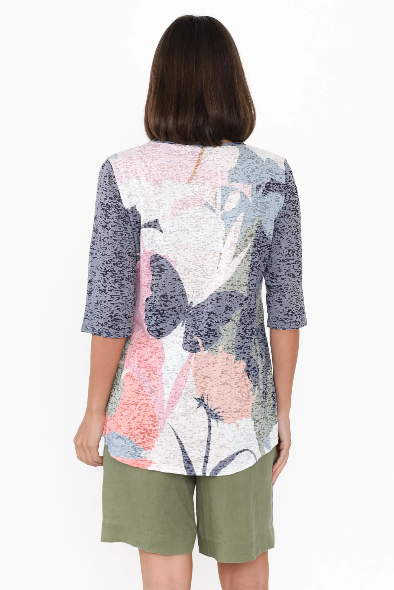 Skyros Navy Garden 3/4 Sleeve Top