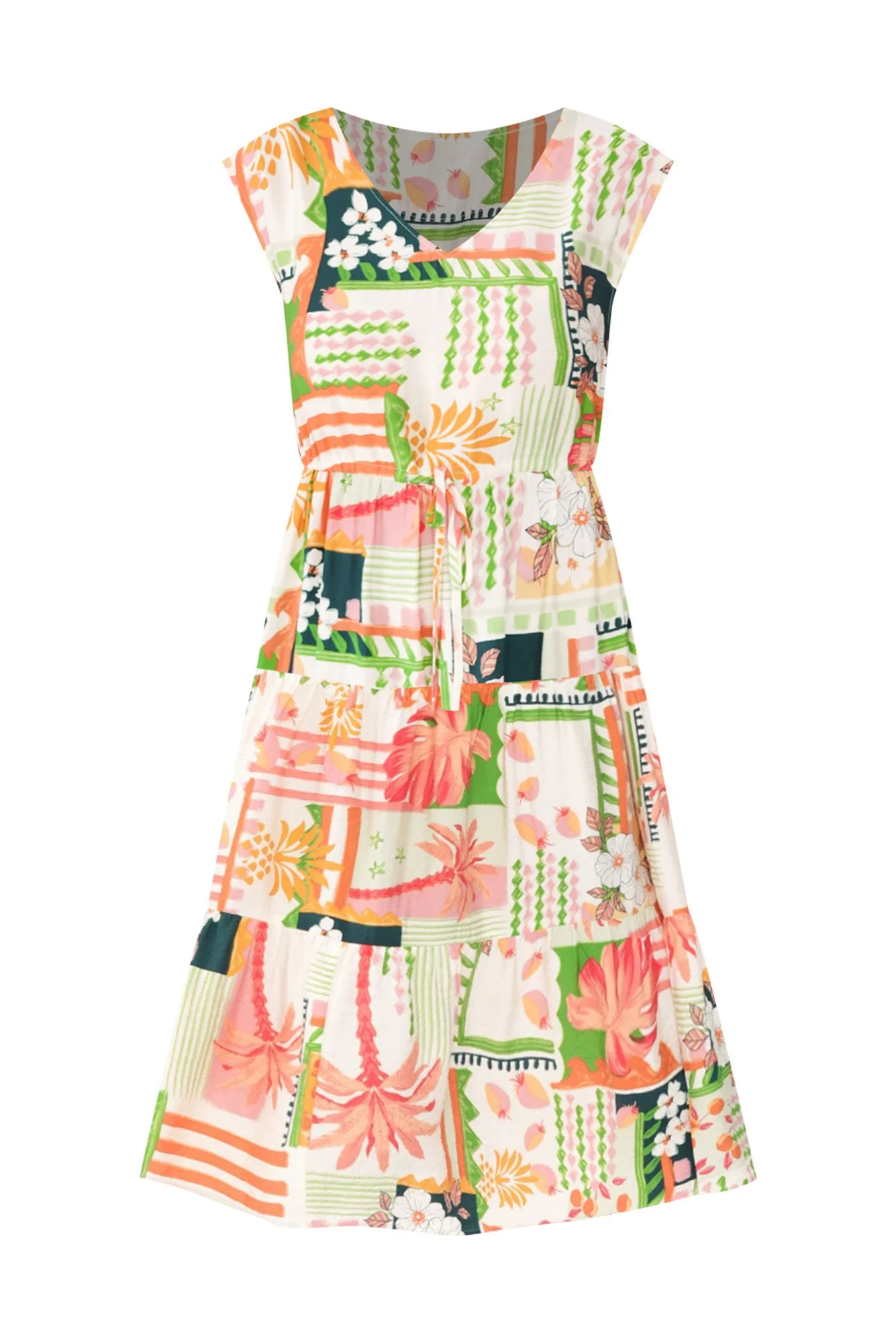 Priscilla Green Tropical Sleeveless Dress