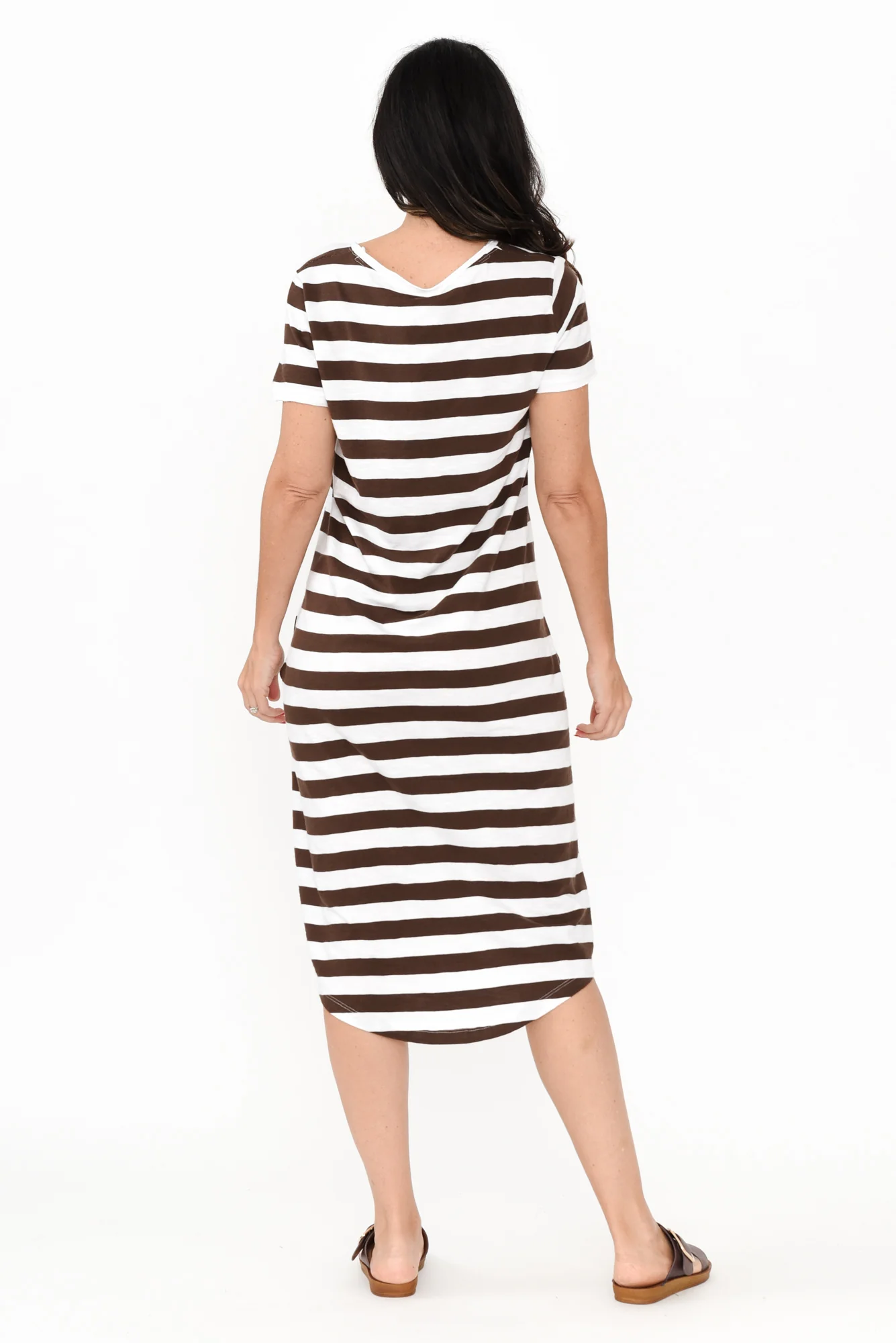 Maeve Chocolate Stripe Cotton Midi Dress