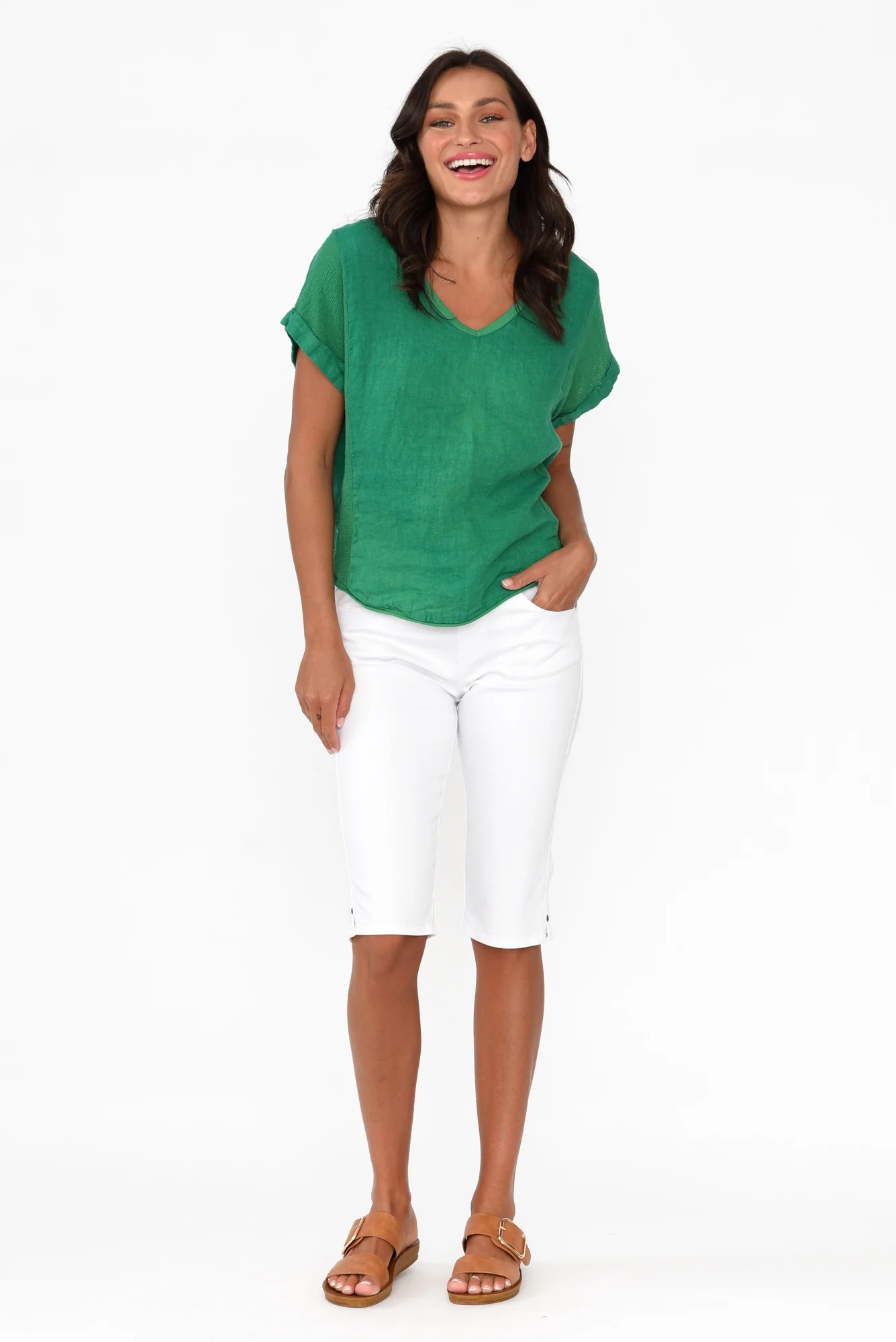 Dorian Green Linen Cotton Top