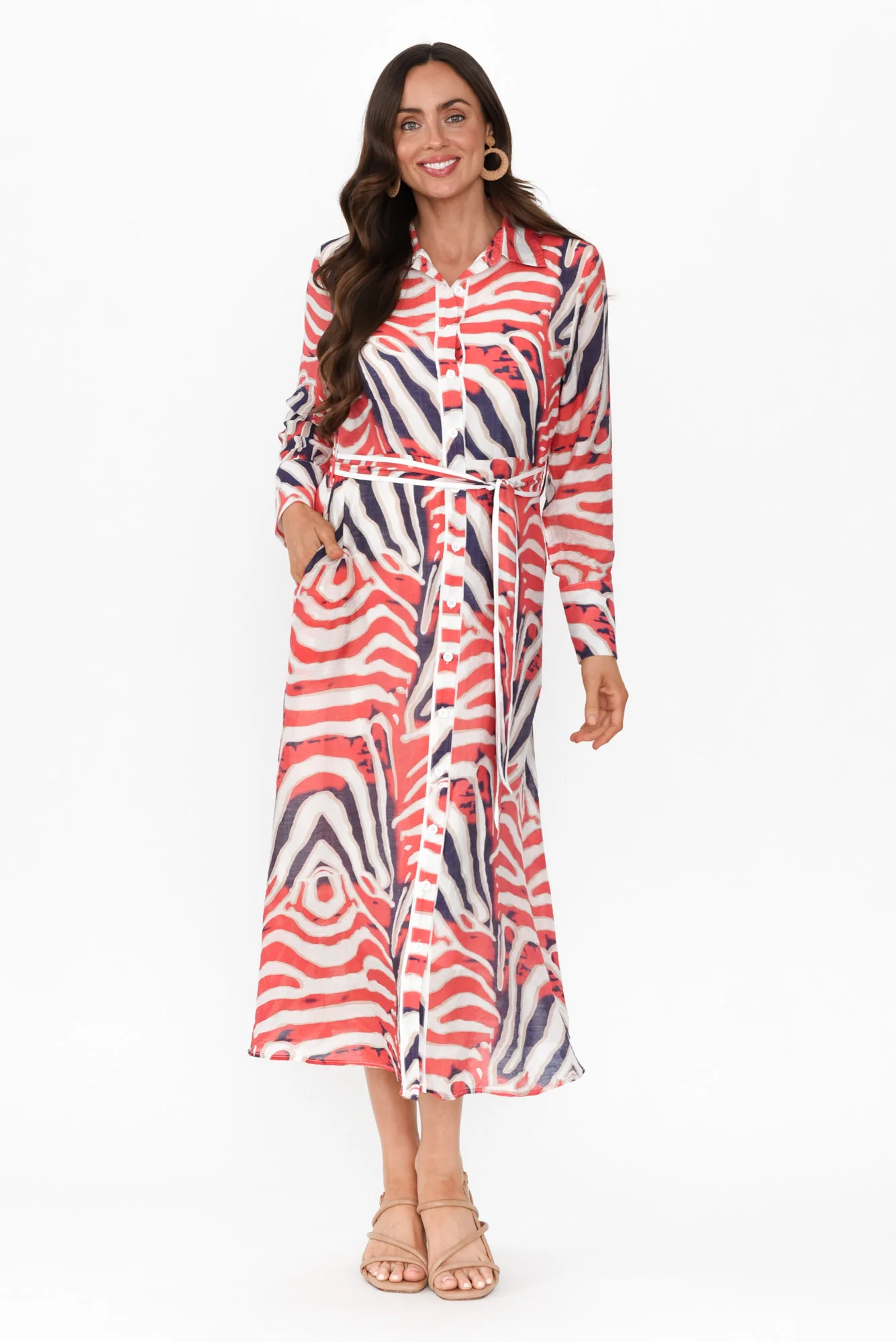 Ganya Orange Animal Cotton Blend Dress