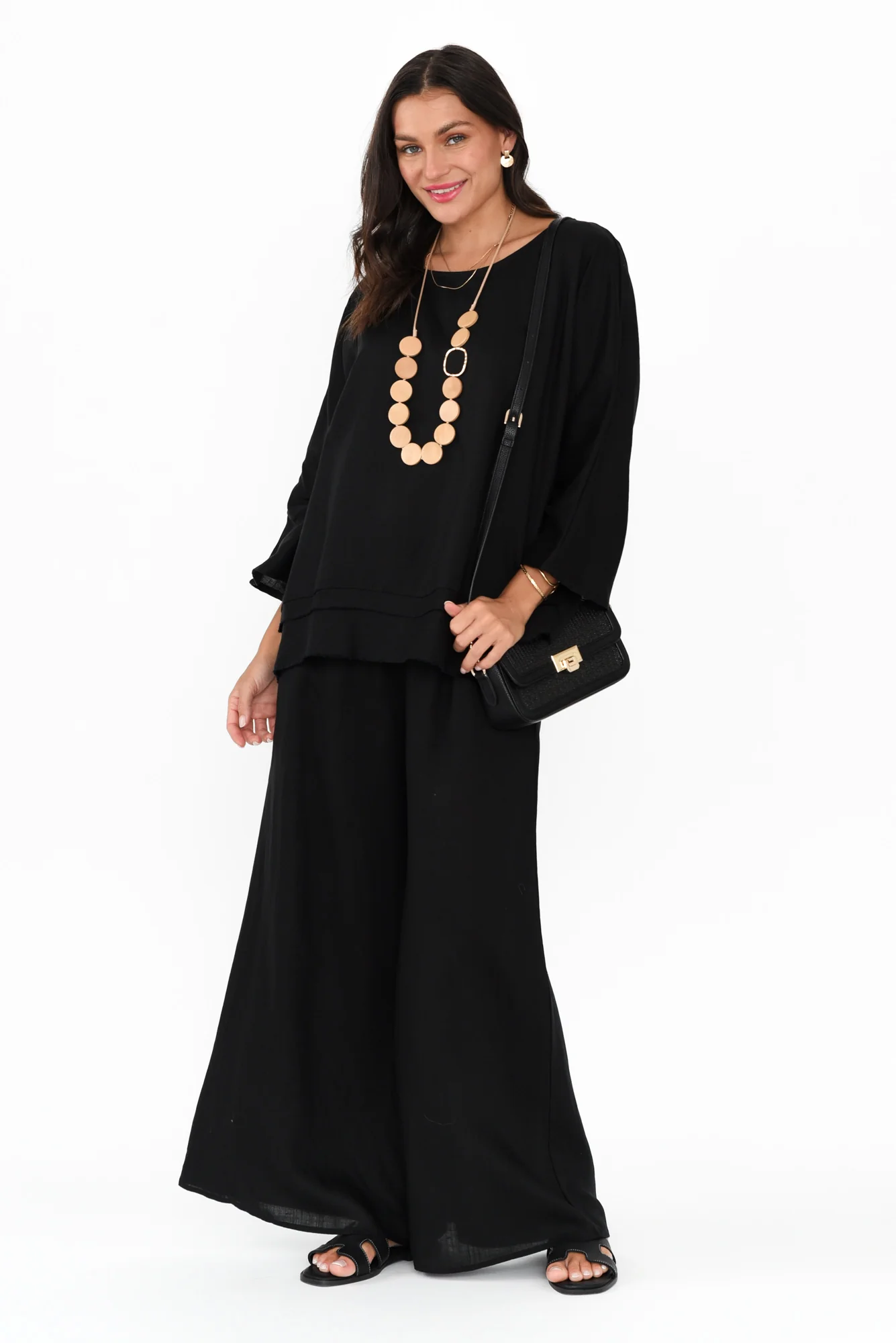 Johanna Black Linen Blend Top