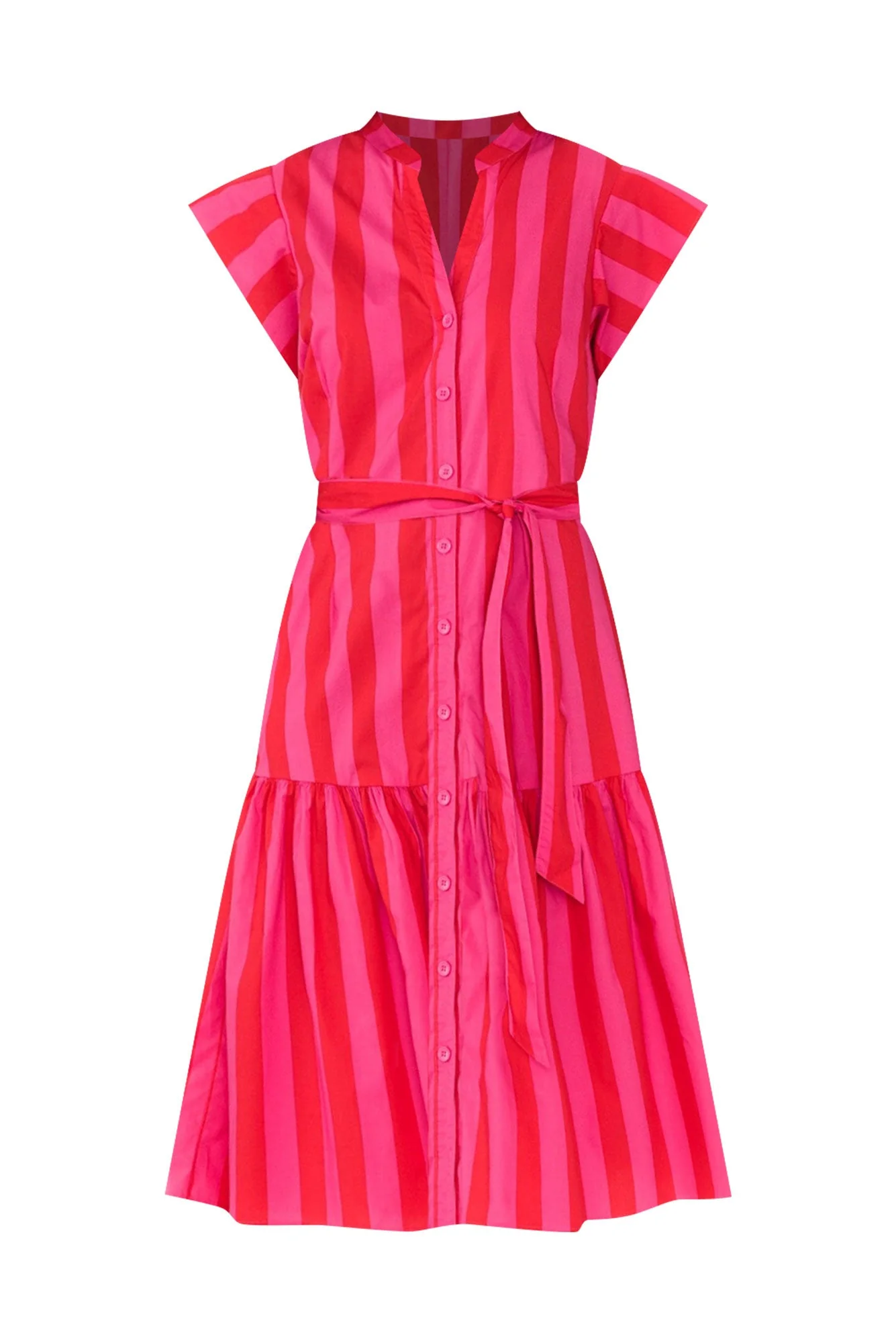 Mari Red Stripe Cotton Tie Dress