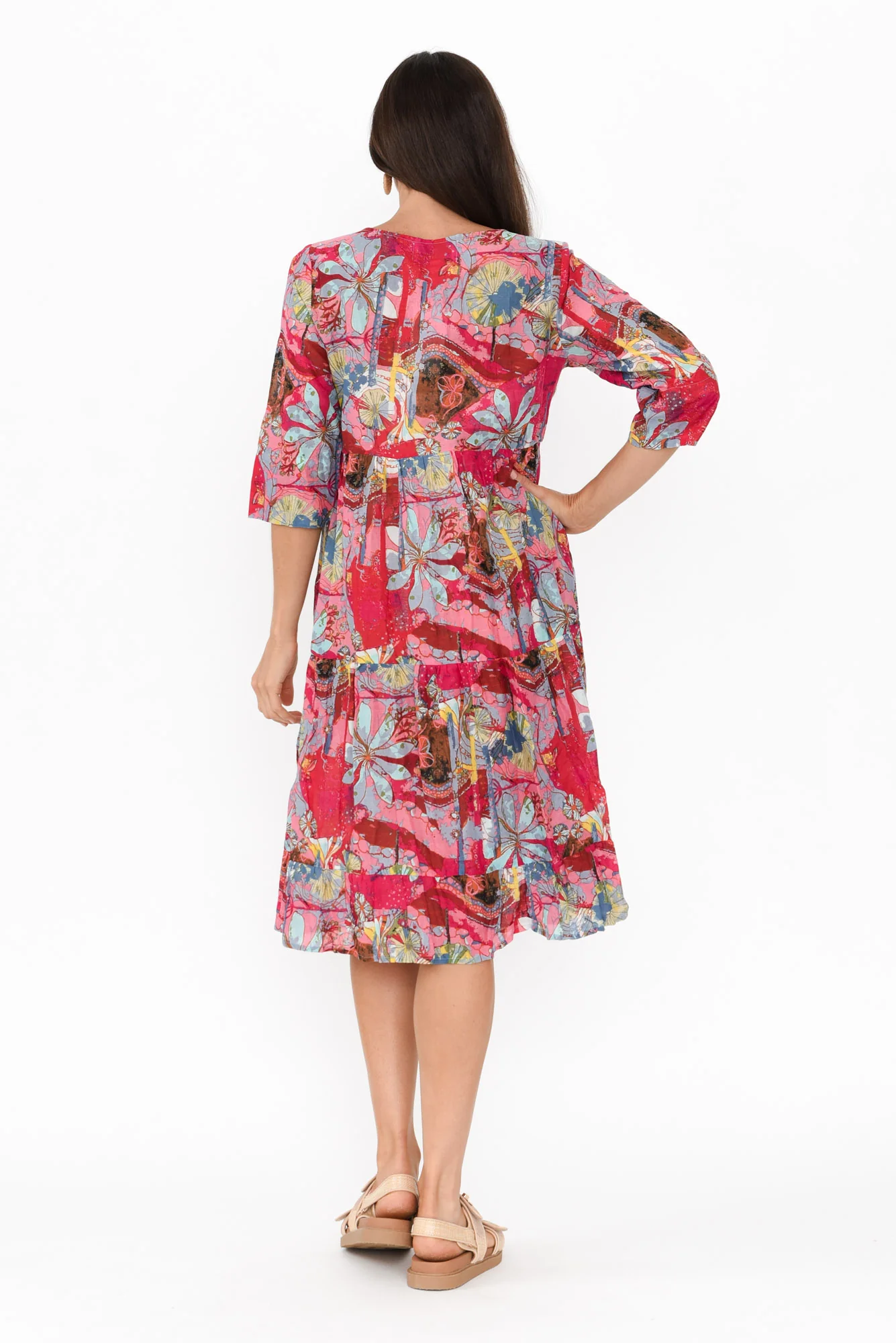 Milana Pink Mosaic Crinkle Cotton Dress