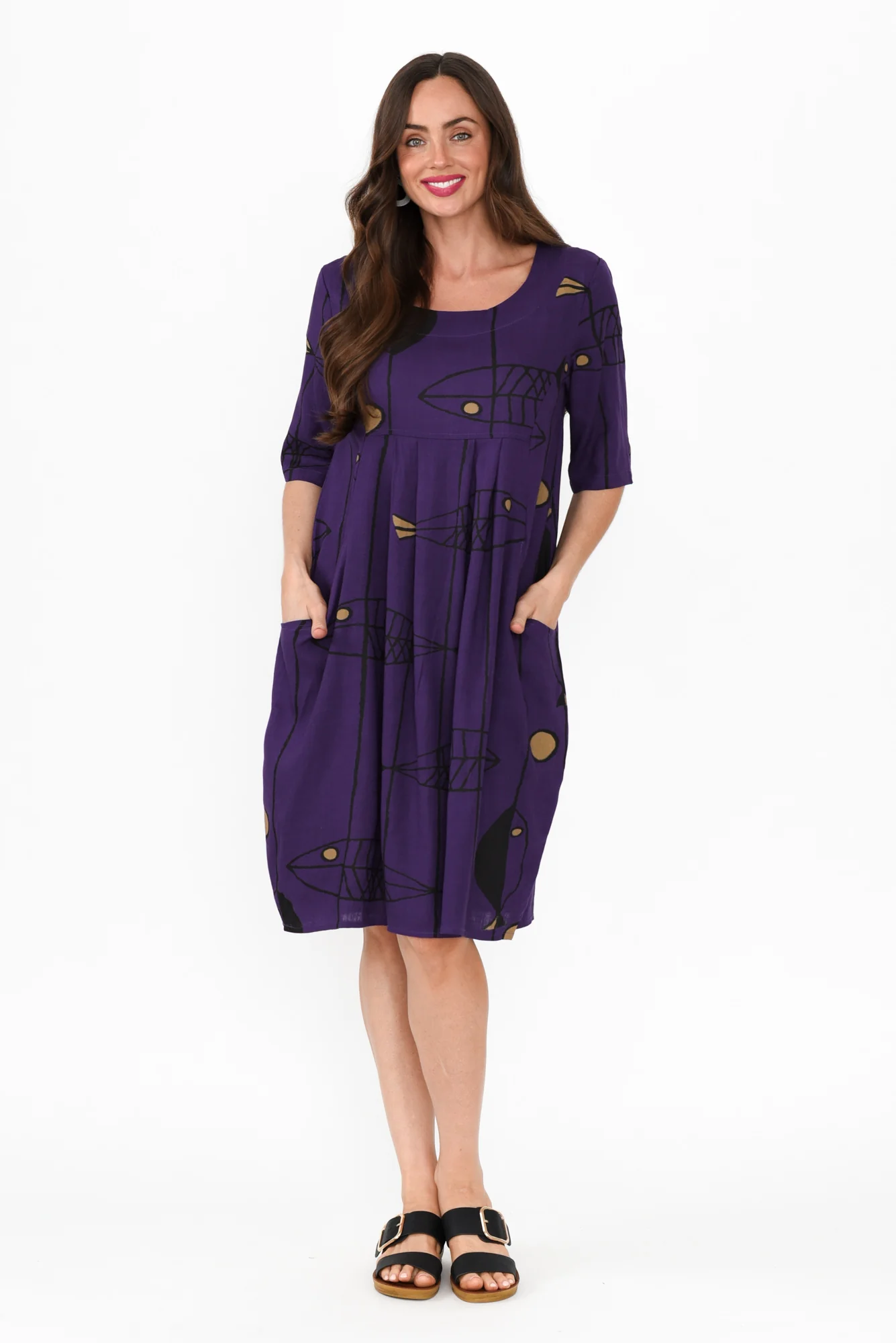 Myley Purple Sea Linen Cotton Dress