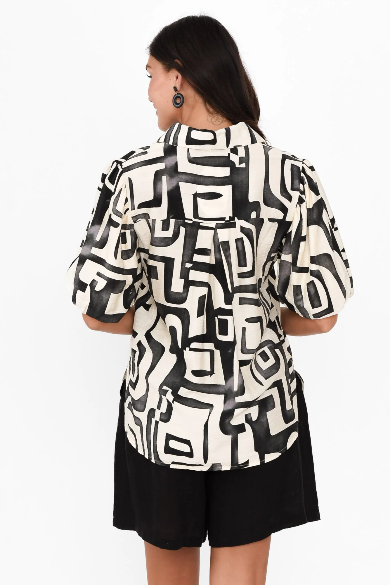Eileen Black Abstract Collared Shirt
