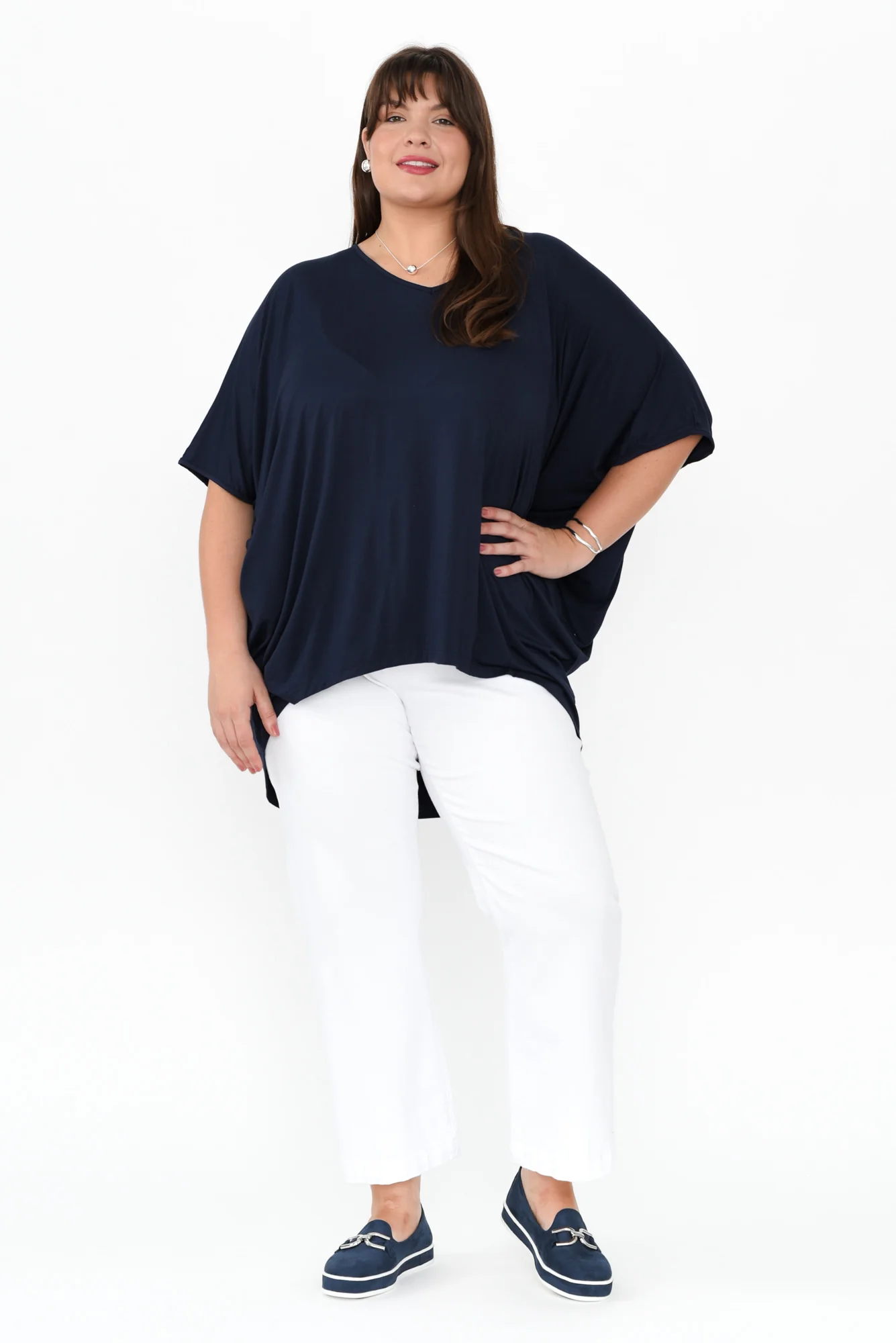 Emory Navy Bamboo Hi Lo Batwing Top