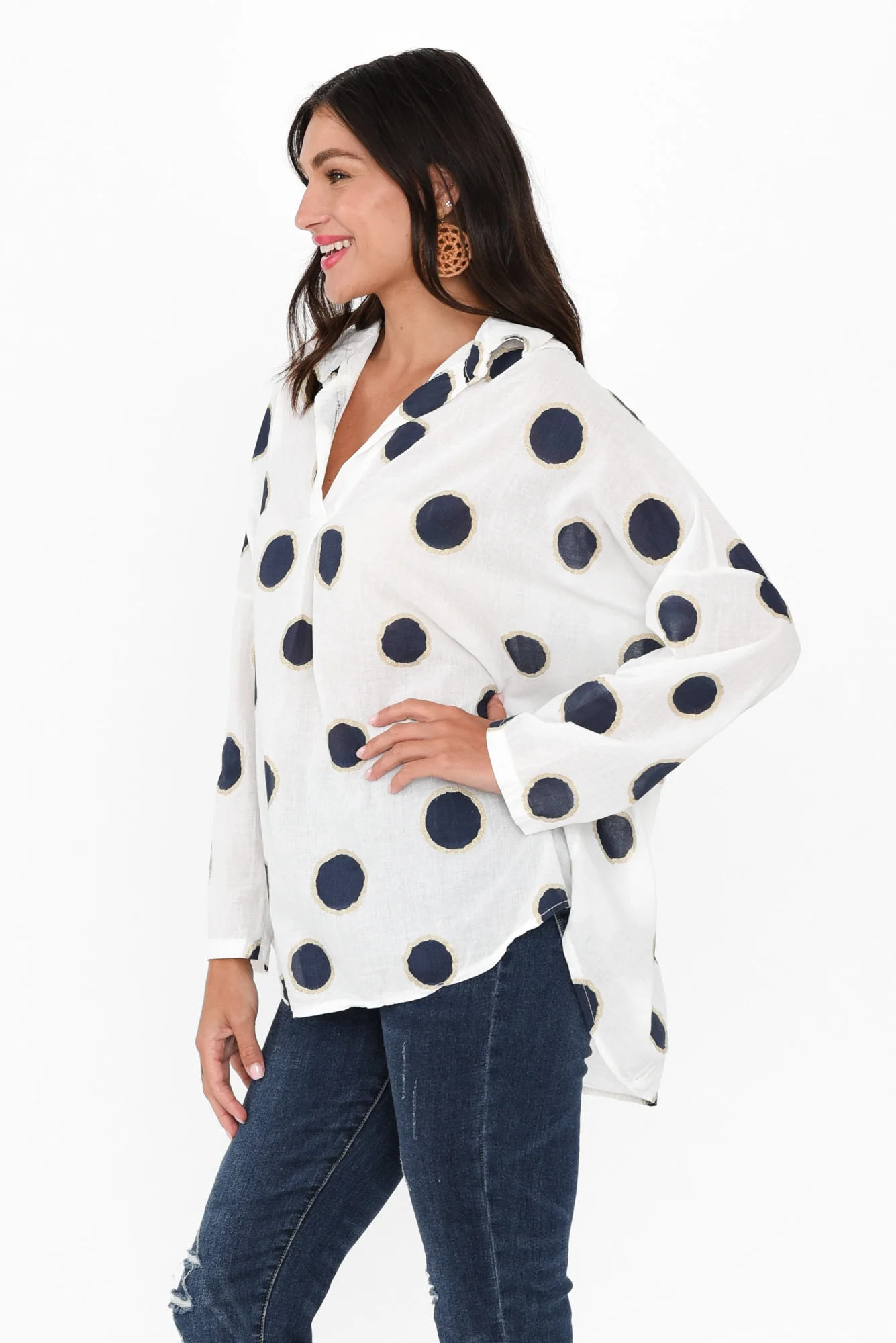 Garcia White Spot Cotton Top