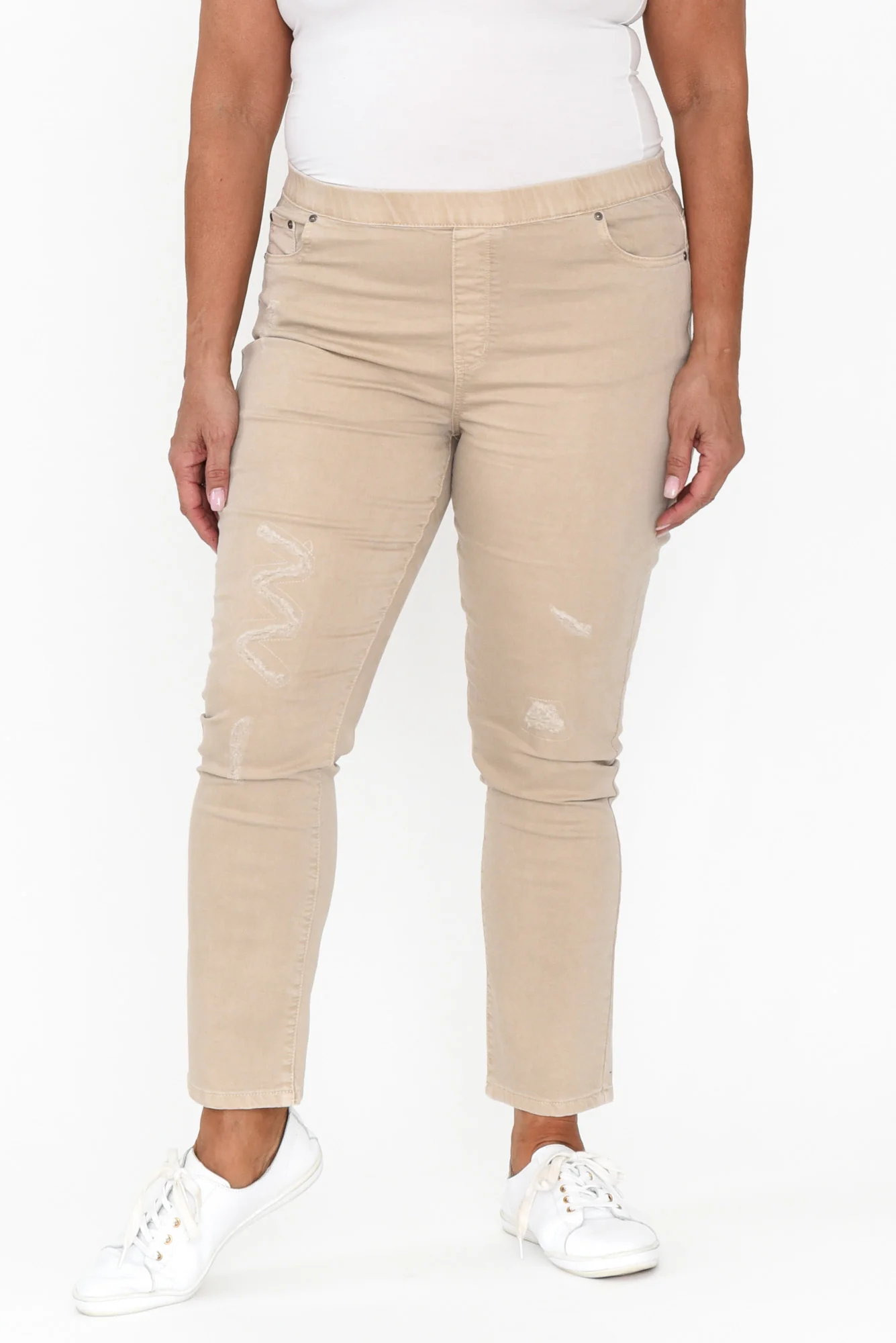 Zadie Distressed Beige Stretch Jeans