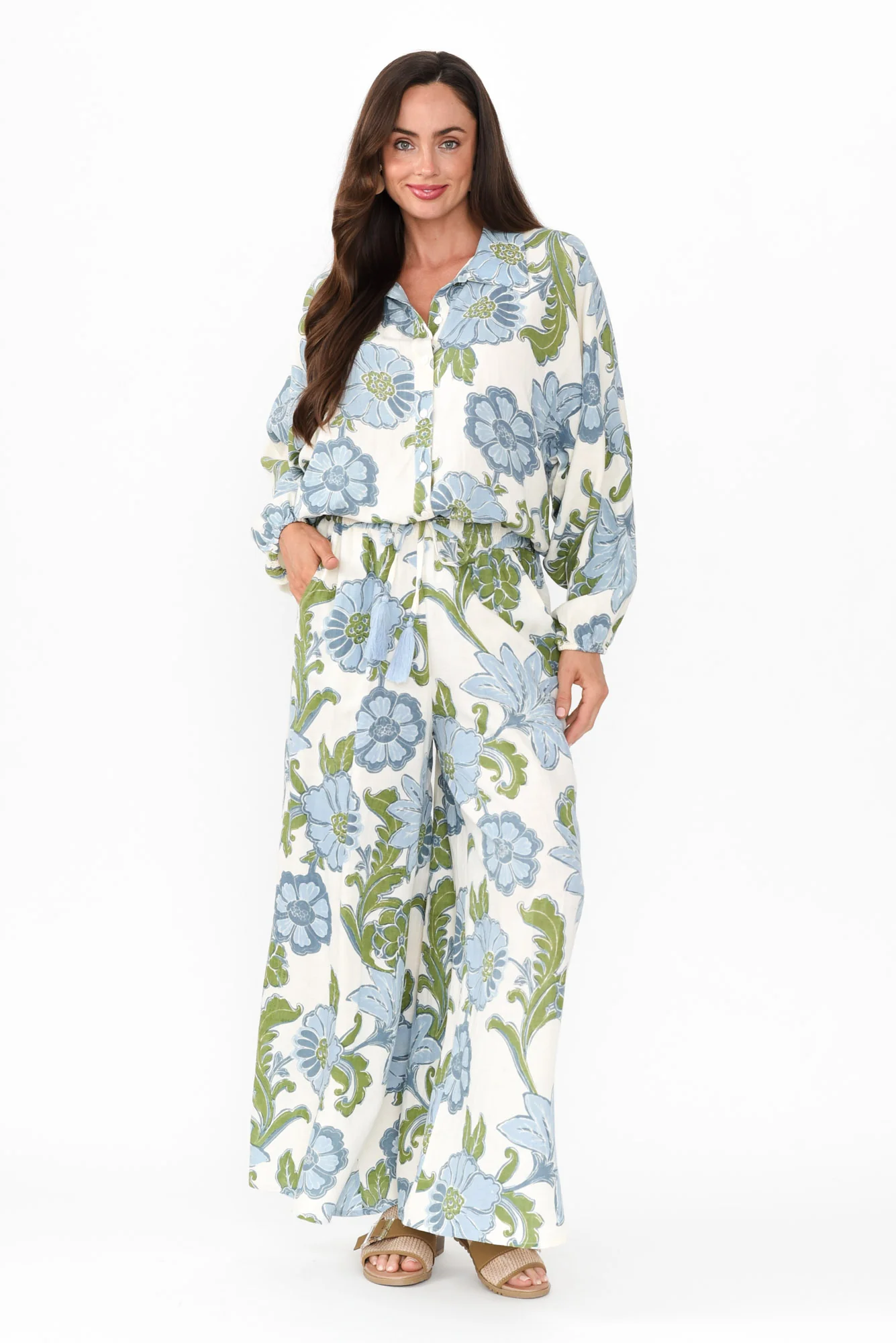 Freedom Blue Floral Linen Blend Pants