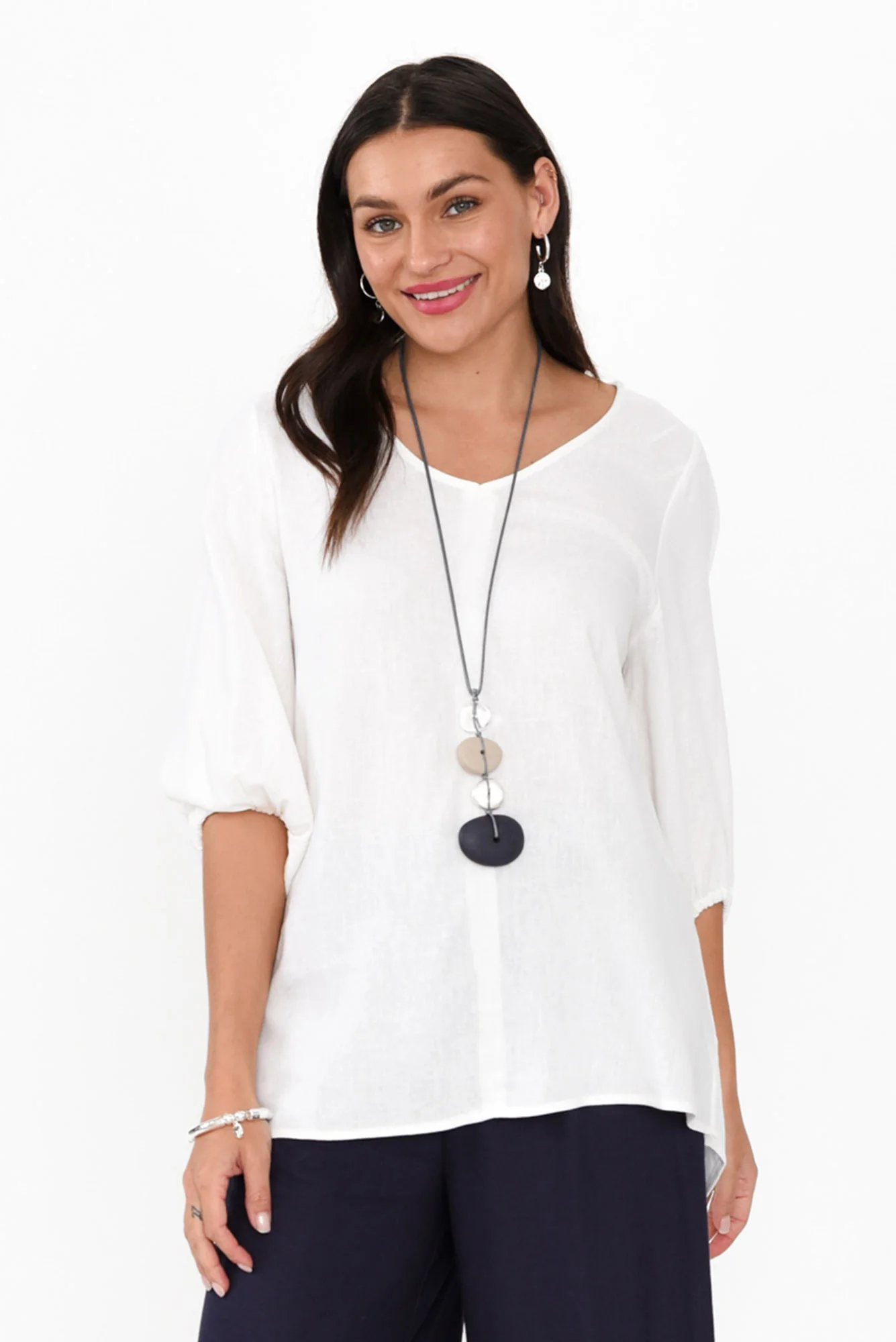 Elanora White Linen Blend Top