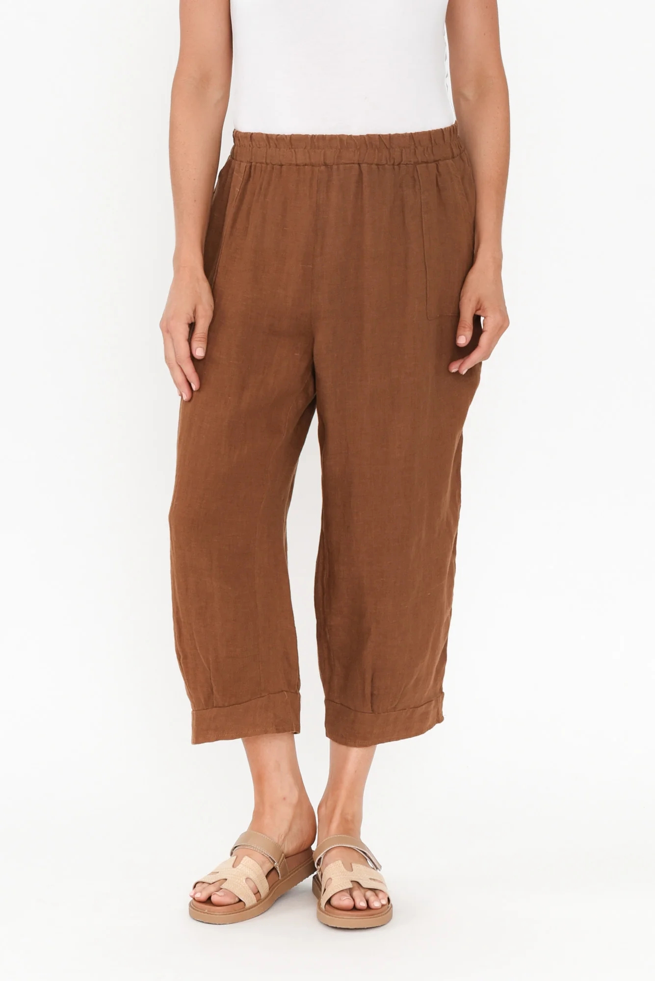 Elide Mocha Linen Cropped Pants
