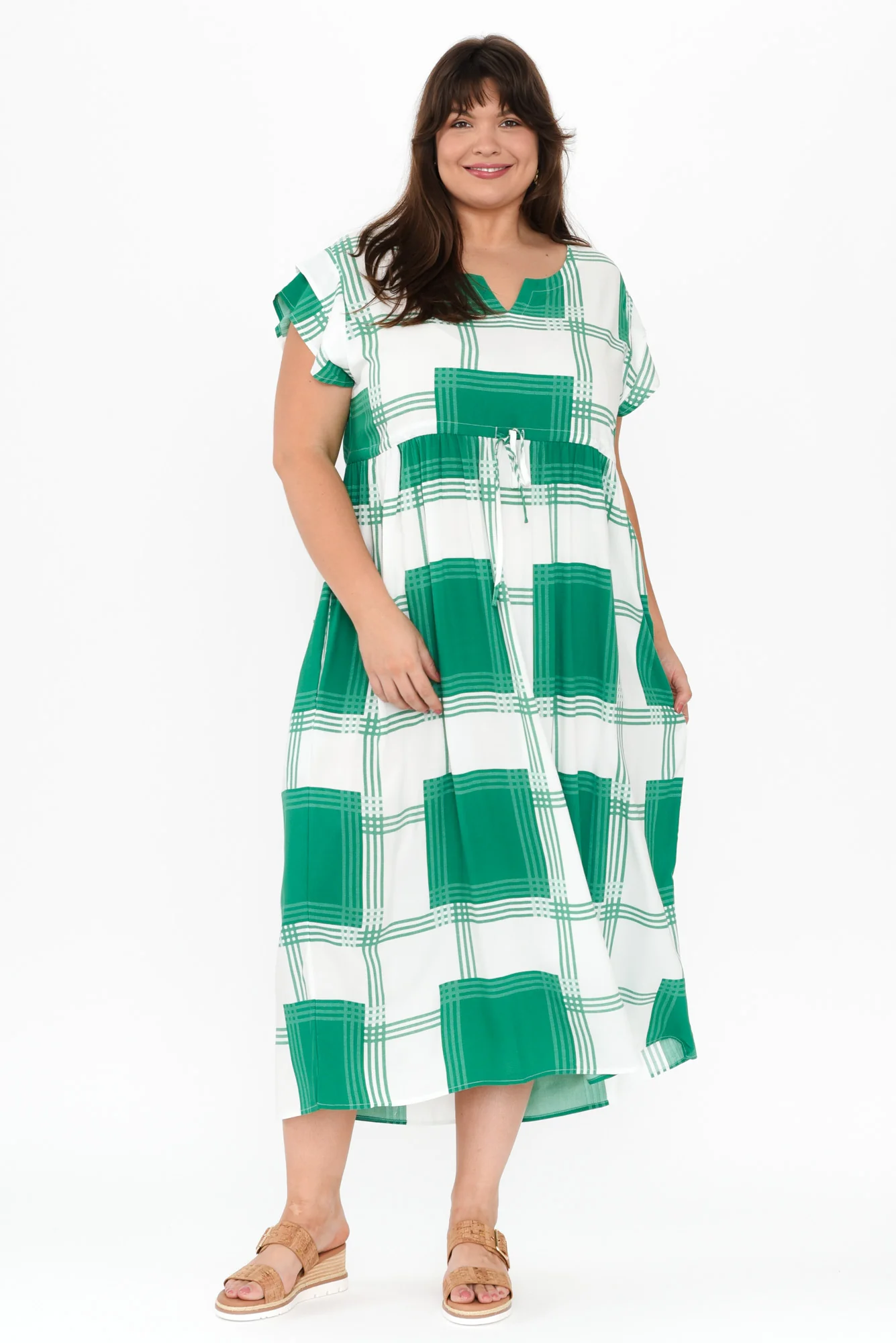 Suzette Green Check Midi Dress