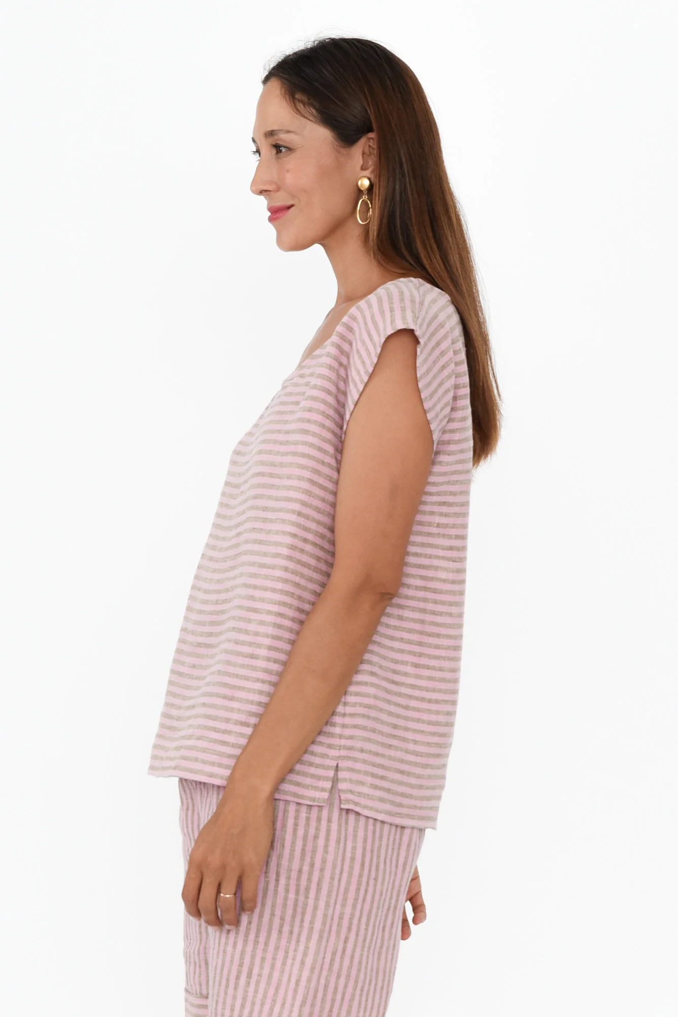 Gabriele Beige Stripe Linen Top